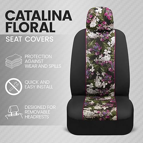 Miniatura 2 de Funda para asiento de automóvil, diseño floral, protección total y separada, diseño gráfico único y divertido, compatible con cinturón de seguridad