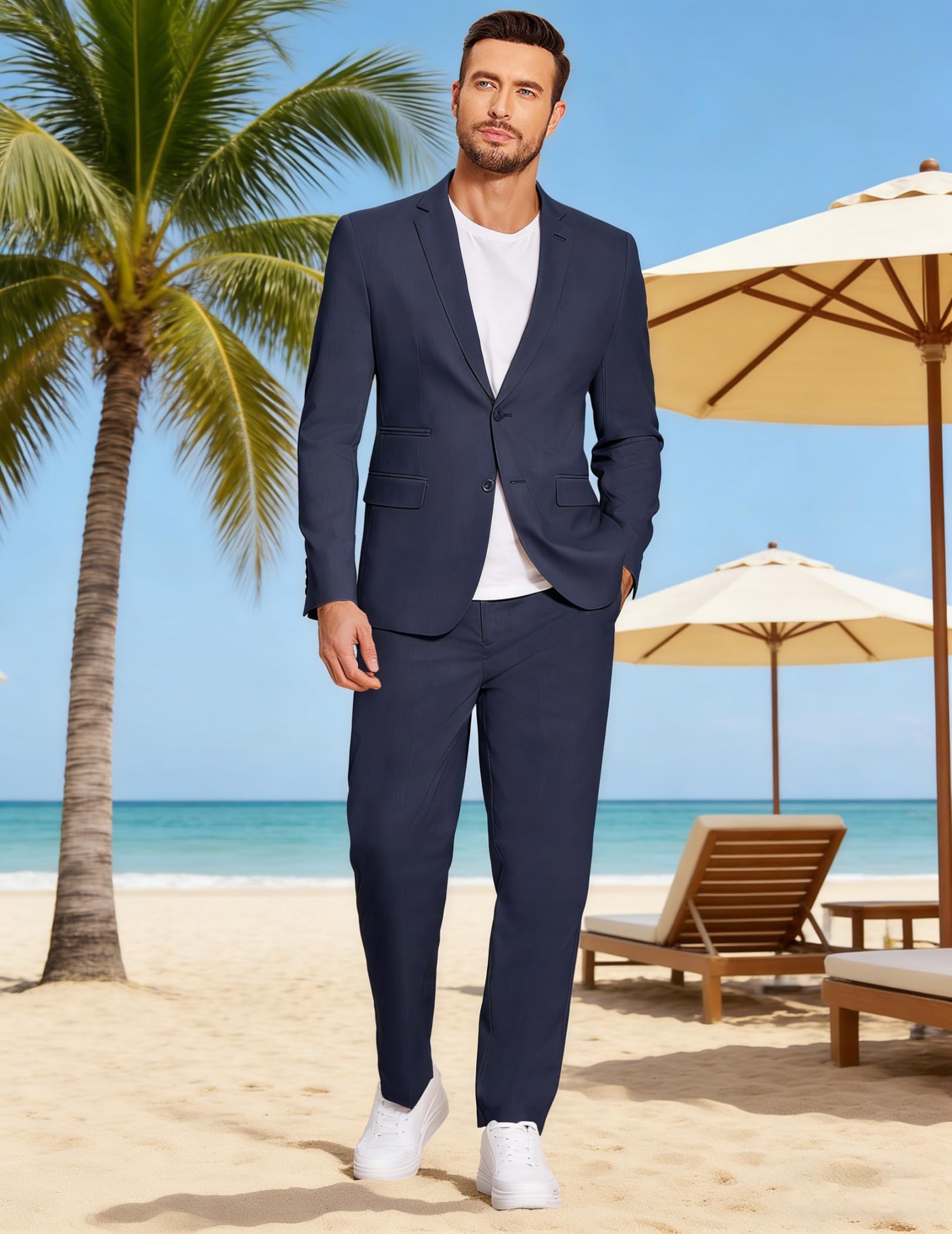 COOFANDY Abito da uomo in 2 pezzi in lino, vestibilità regolare, casual, leggero, con giacca e pantaloni