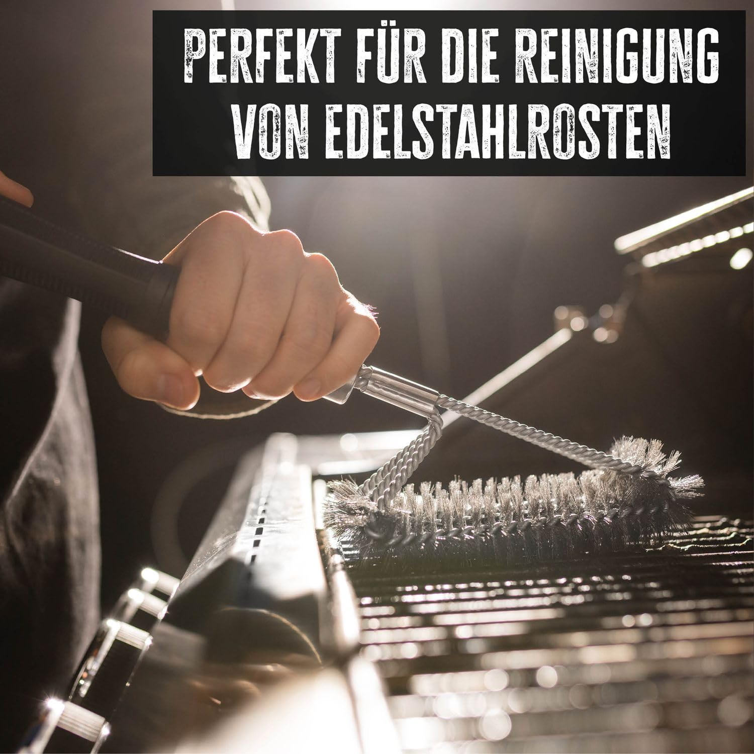 2X Grillfürst Premium Grillbürste mit Edelstahl Borsten, 45 cm - Grill Reinigungsbürste für Grillrost, Grillrost Bürste mit langem 3-Fach Bürstenkopf