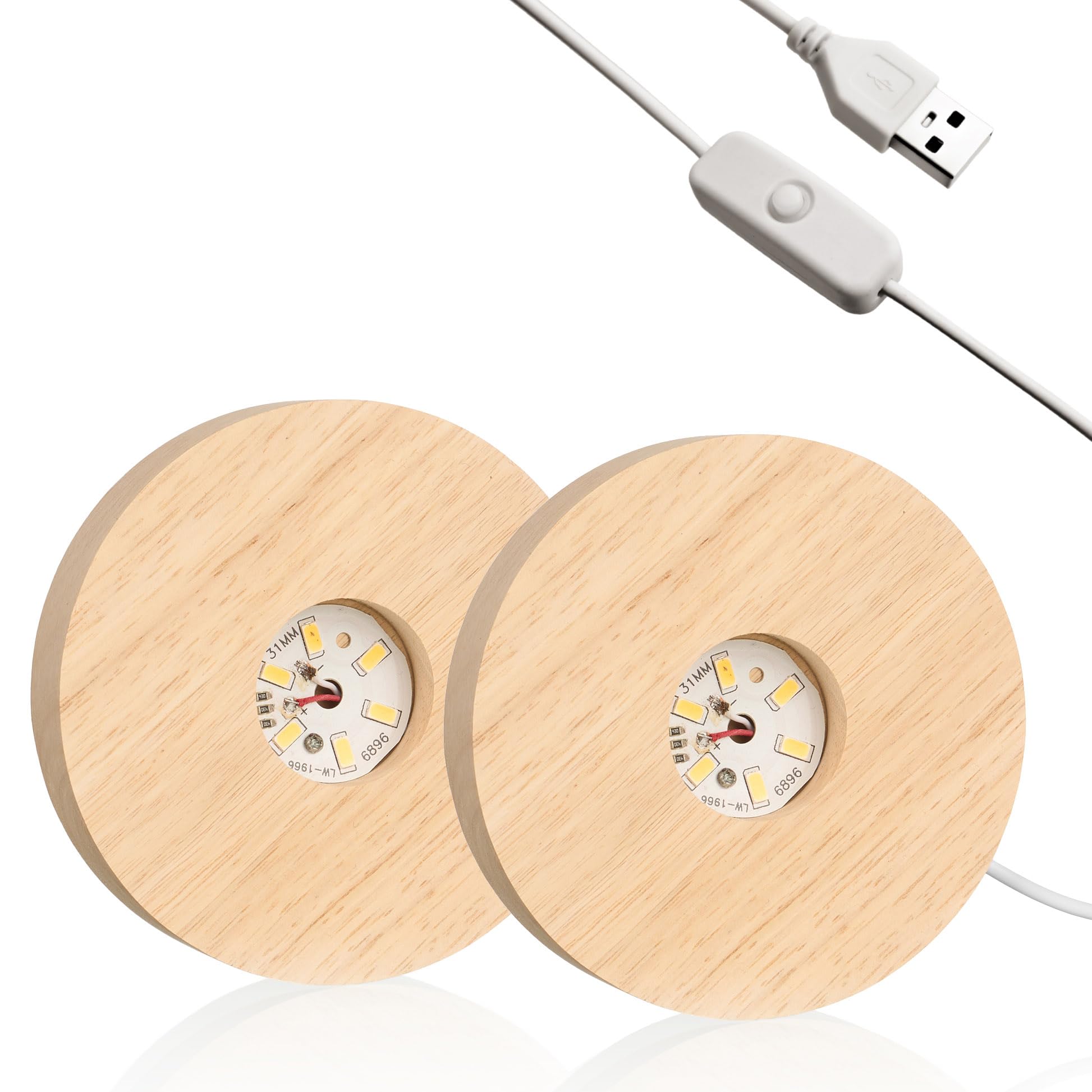2-Pack Wooden LED Light Display Base, Round Lighted Lamp Stand