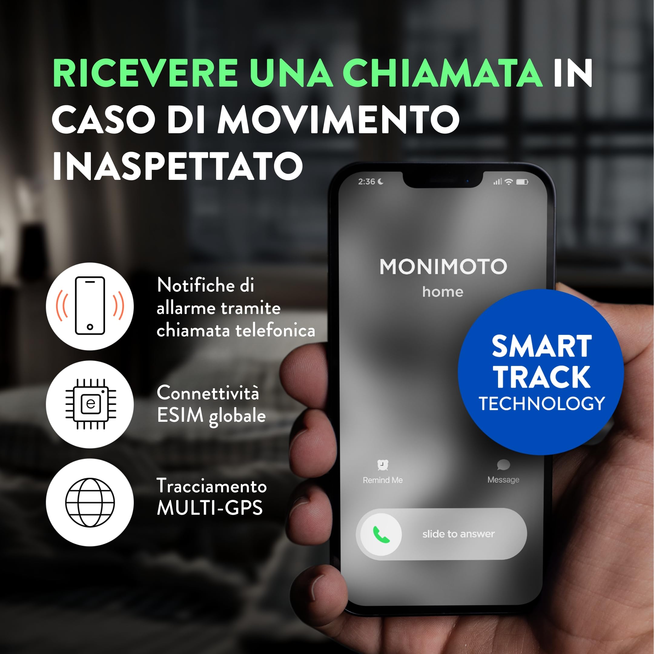 MoniMoto 7 Localizzatore Tracker e Allarme per Moto con Installazione Facile, Senza Fili - Localizzatore Smart GPS per Moto, Tracker GPS per Veicoli, Scooter, Quad Bike ATV, Motoslitte
