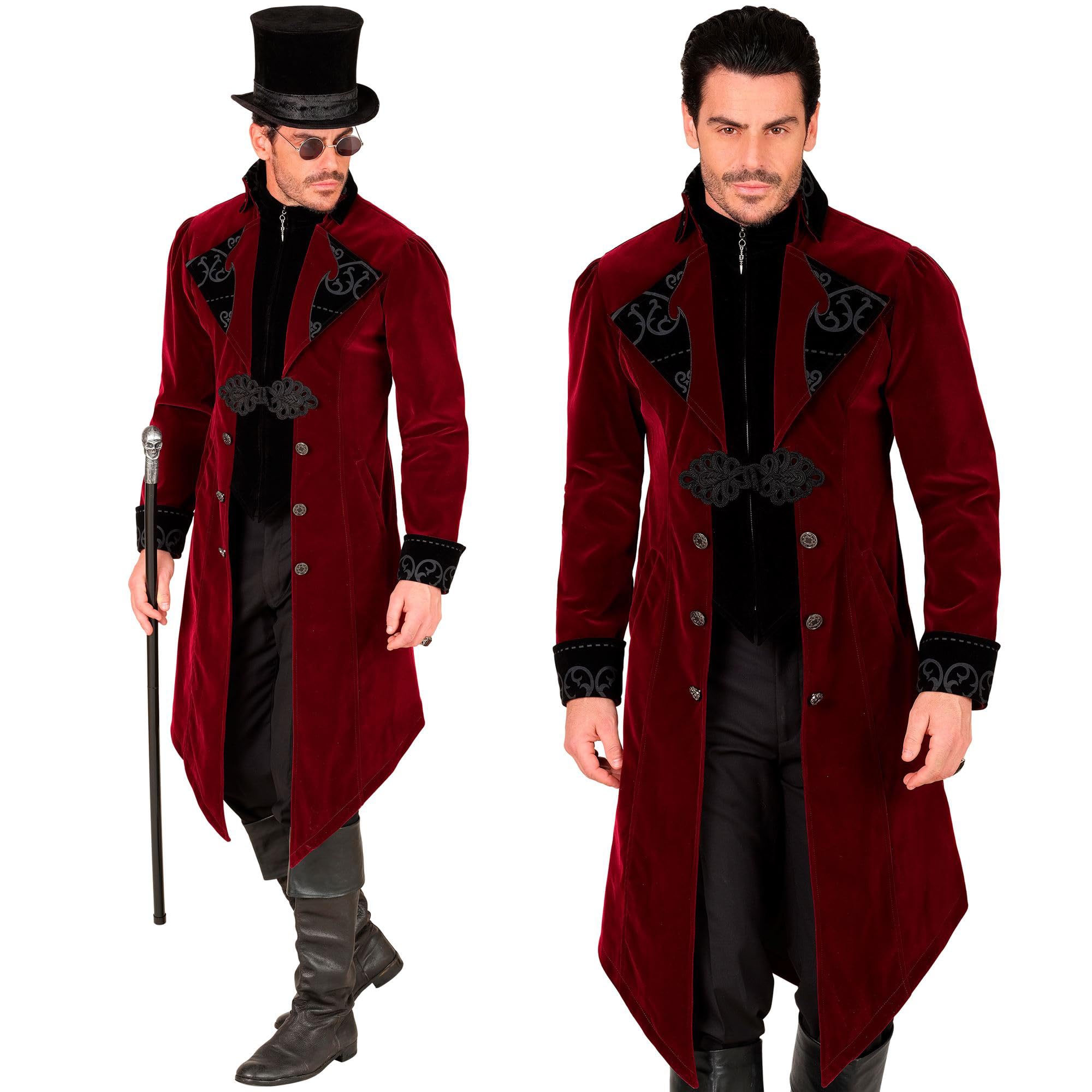 W WIDMANN MILANO Party Fashion - Men's Gothic Velvet Steampunk Coat for Carnival Halloween Cosplay