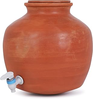 Terracotta Clay Water Pot 12 litres | Earthenware Pot for Storing Water with Lid | Mitti ka Matka 12 litres | Pani ka ghada | Matki with Tap & Lid
