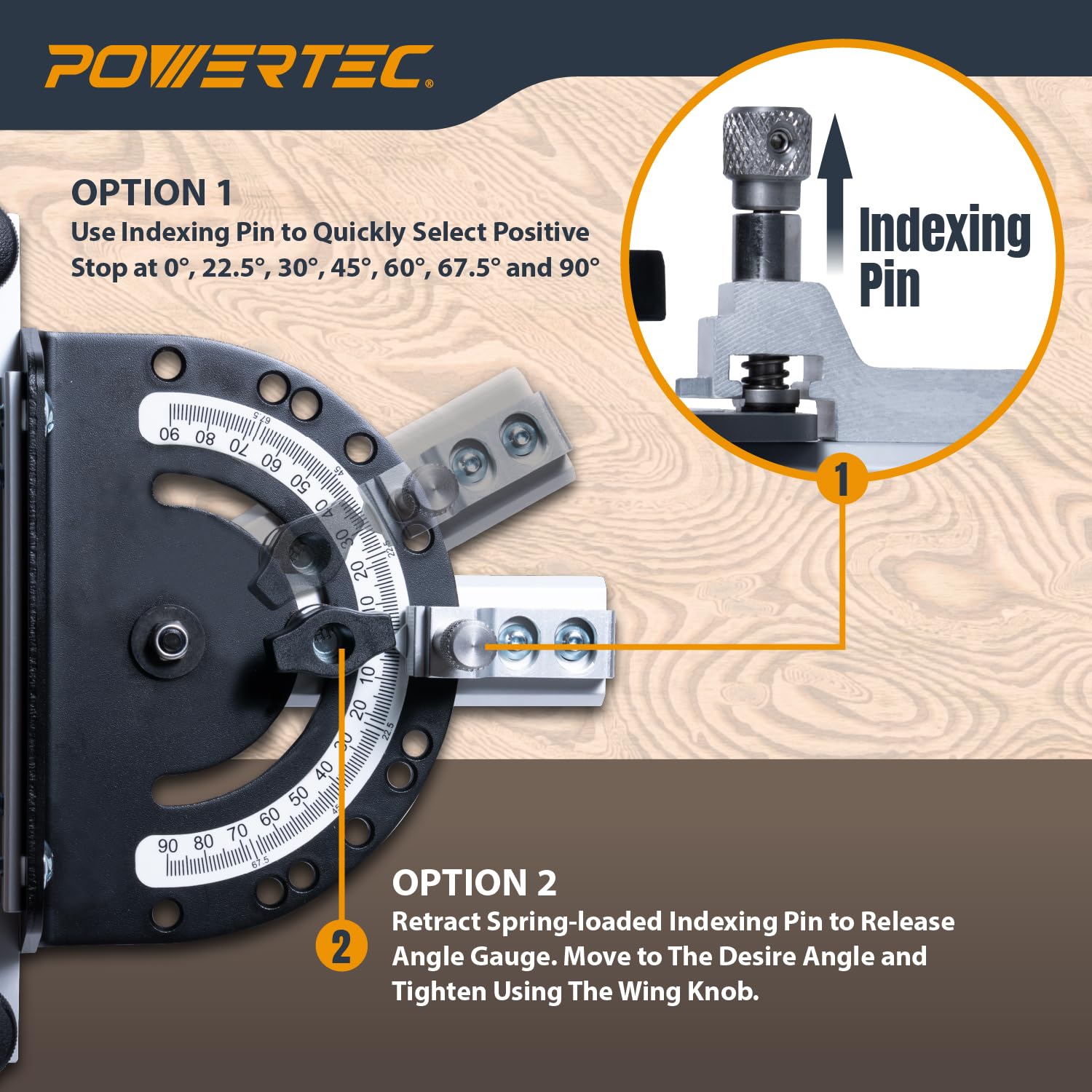 POWERTEC Guía de sierra de riel de ángulo ajustable: cortes de inglete de precisión, 13 paradas positivas, amplia compatibilidad de riel guía (72182)