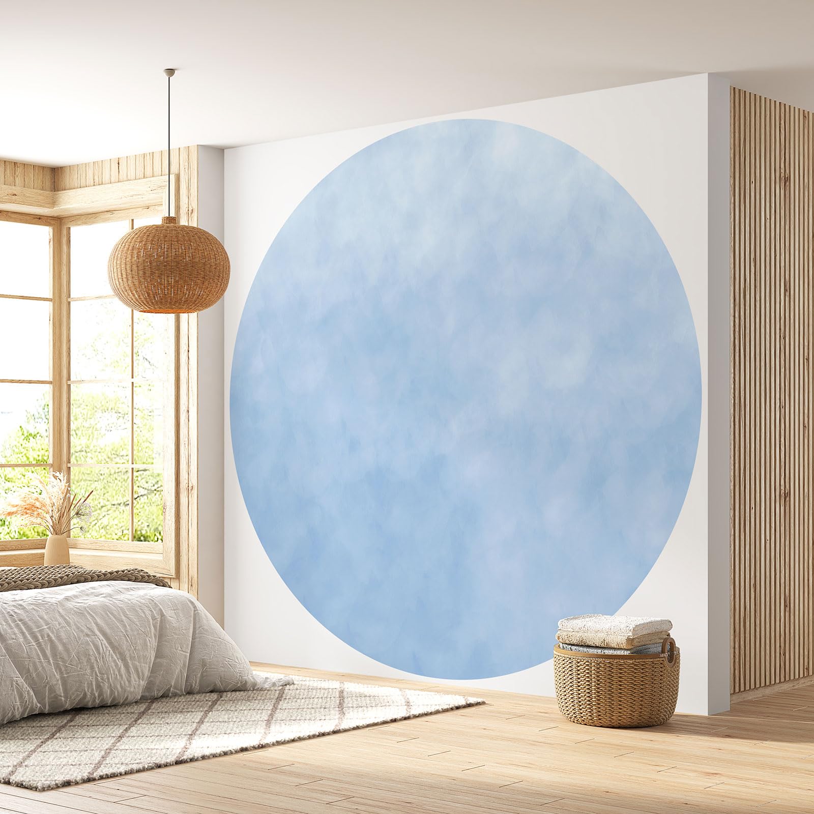 Papier peint rond bleu ciel très clair, tapisserie murale cercle tendance 260 cm