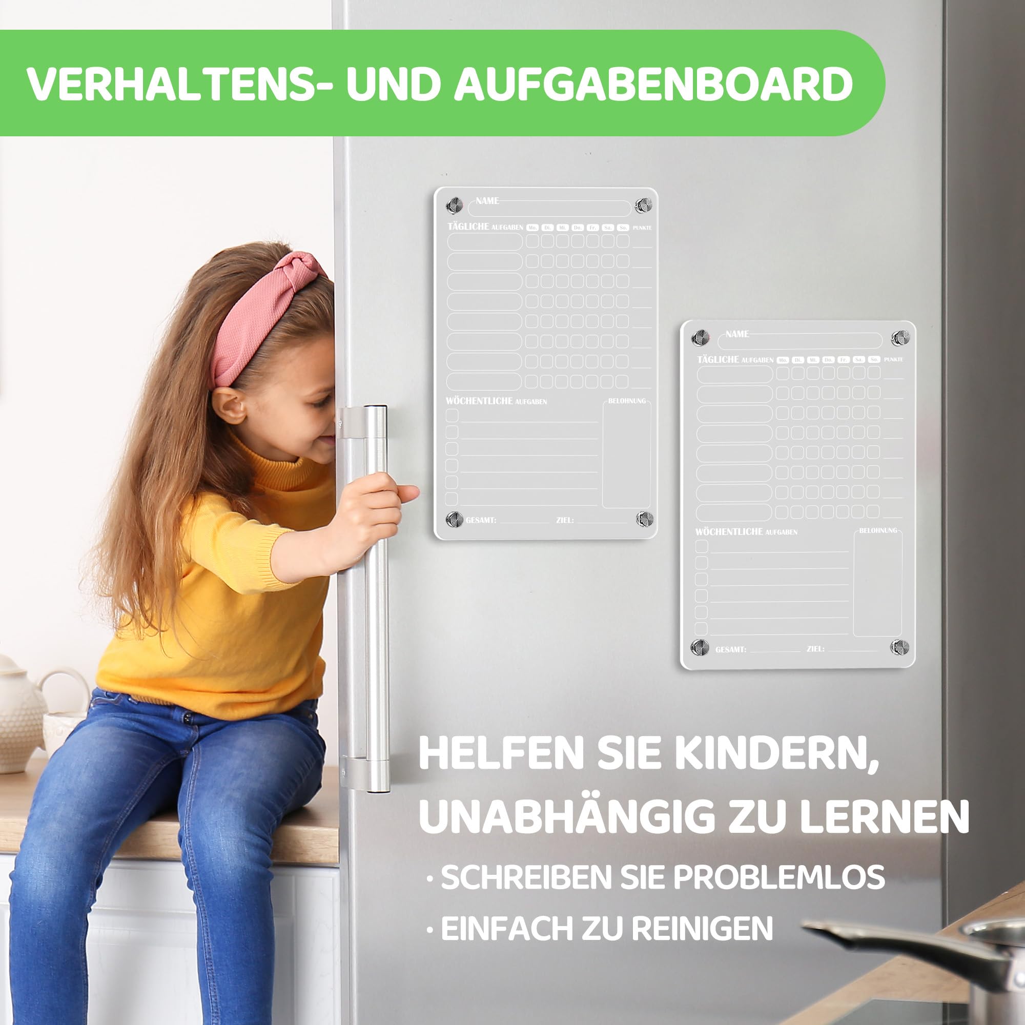 BIROYAL Acrylic Reward Board for Children Wipe Clean Magnetic Work Plan for Fridge 2 Family Planner with 6 Pens - Image 3