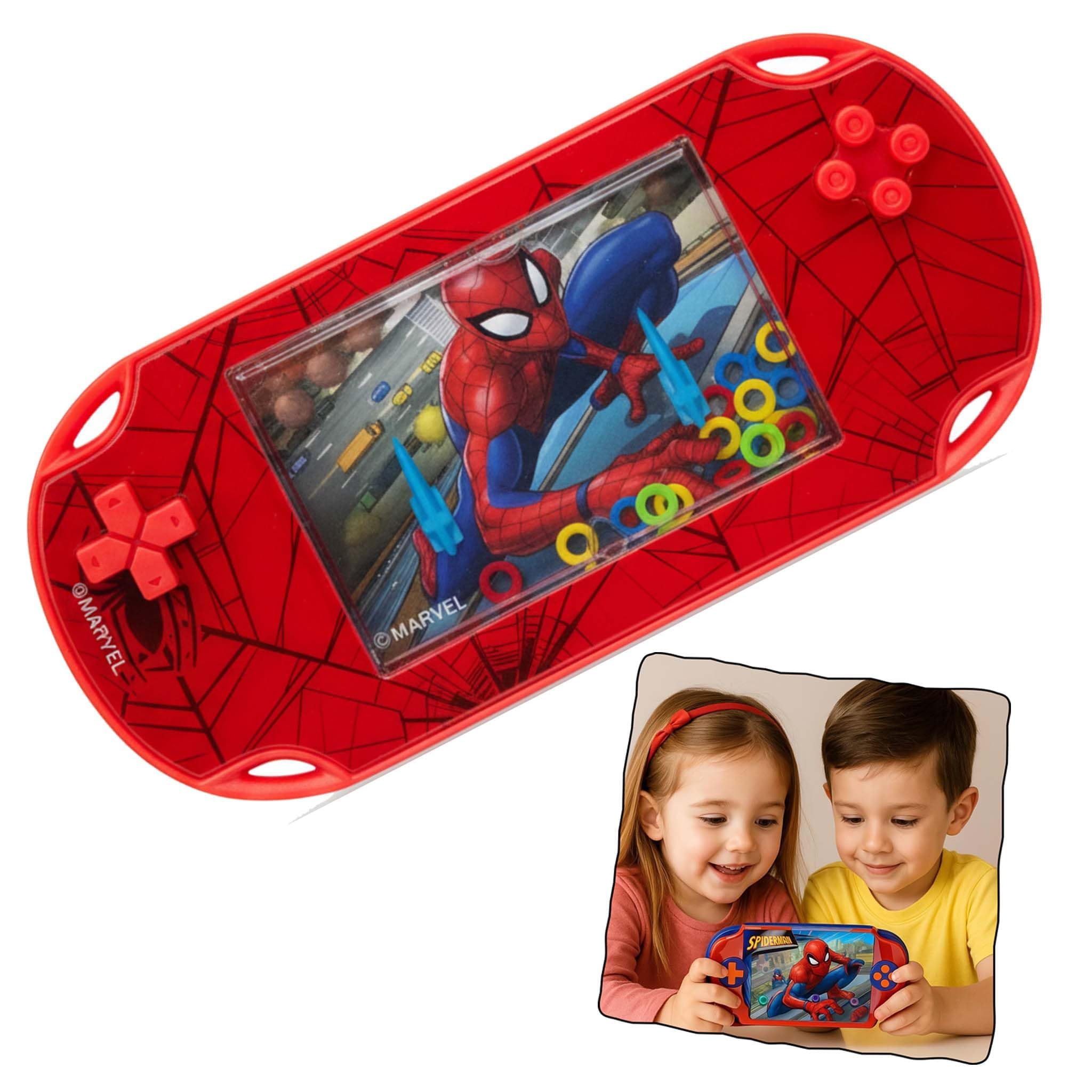 SRV Hub Marvel Spiderman Water Ring Game for Kids 3+, Licensed Handheld Water Toy Console, Retro Interactive Travel Game, Portable Sensory Play, Party Bag Filler Boys Birthday Gift - 14cm