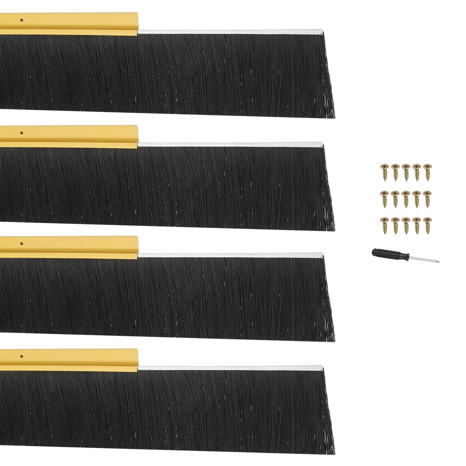 PATIKIL Door Brush Sweeps 5.91" Bristles x 39.37" Long, 4 Sets H-Shape Aluminum Alloy Holder Brush Sweep for Bottom of Door Seal Garage Weather Stripping, Gold/Black — image 1