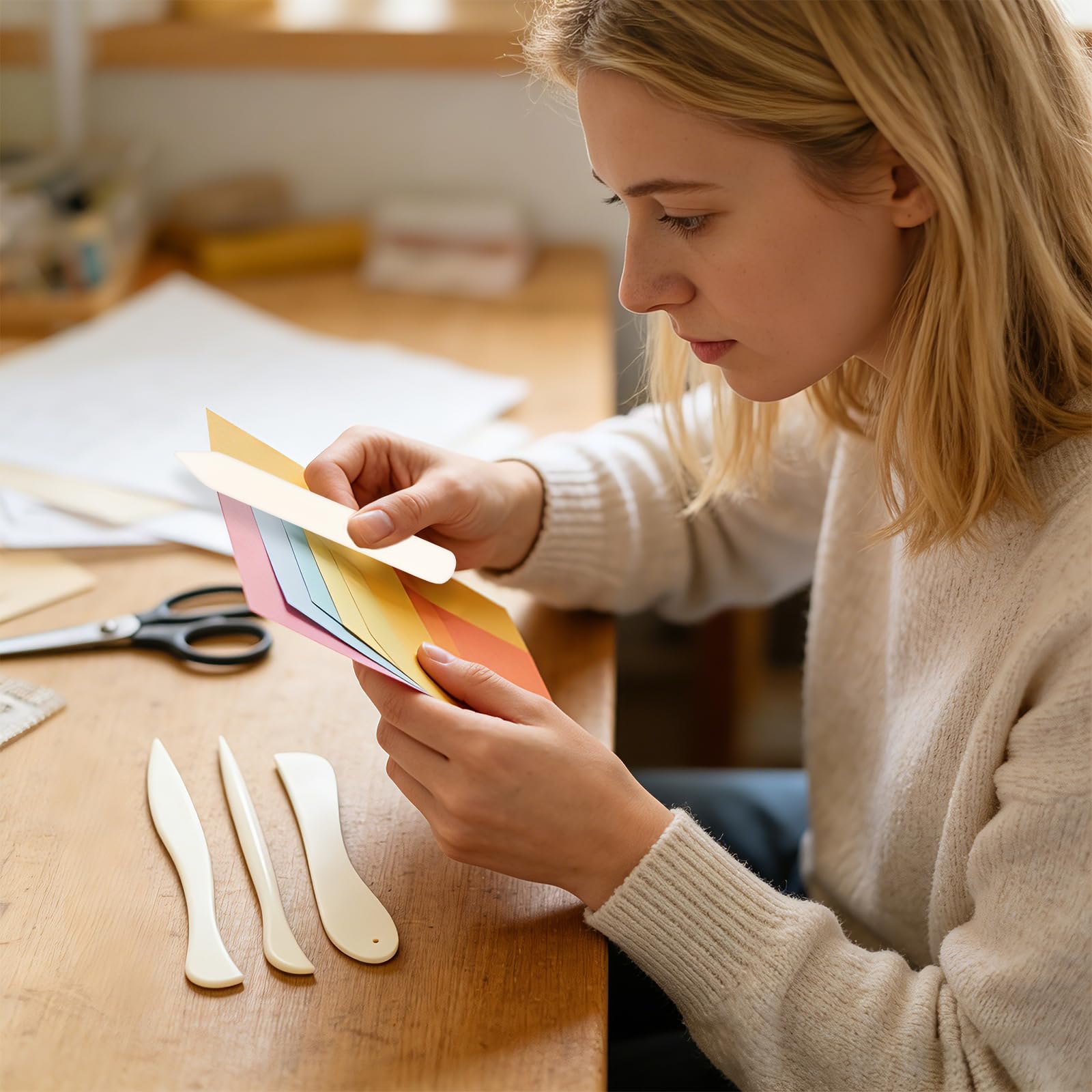 Origami-Messerset aus Kunststoff 4-teilig: Präzises Falzbein für Papier, Karten & Boxen