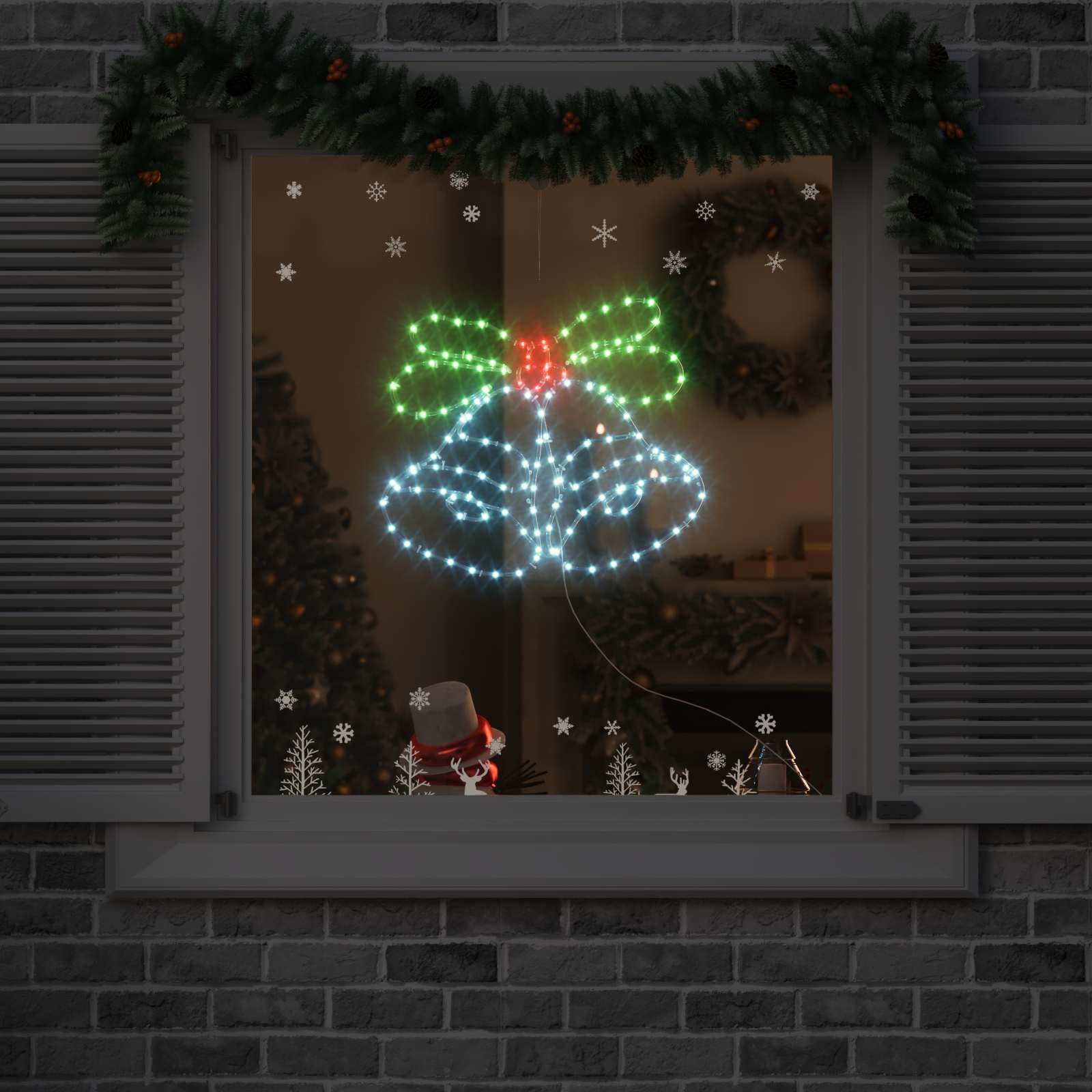 Dzwonek bożonarodzeniowy z 144 wielokolorowymi diodami LED, 57 x 47,5 cm, dekoracja PCW, zasilany wtyczką, do wnętrz, trwała ozdoba choinkowa na Boże Narodzenie, adwent i zimę