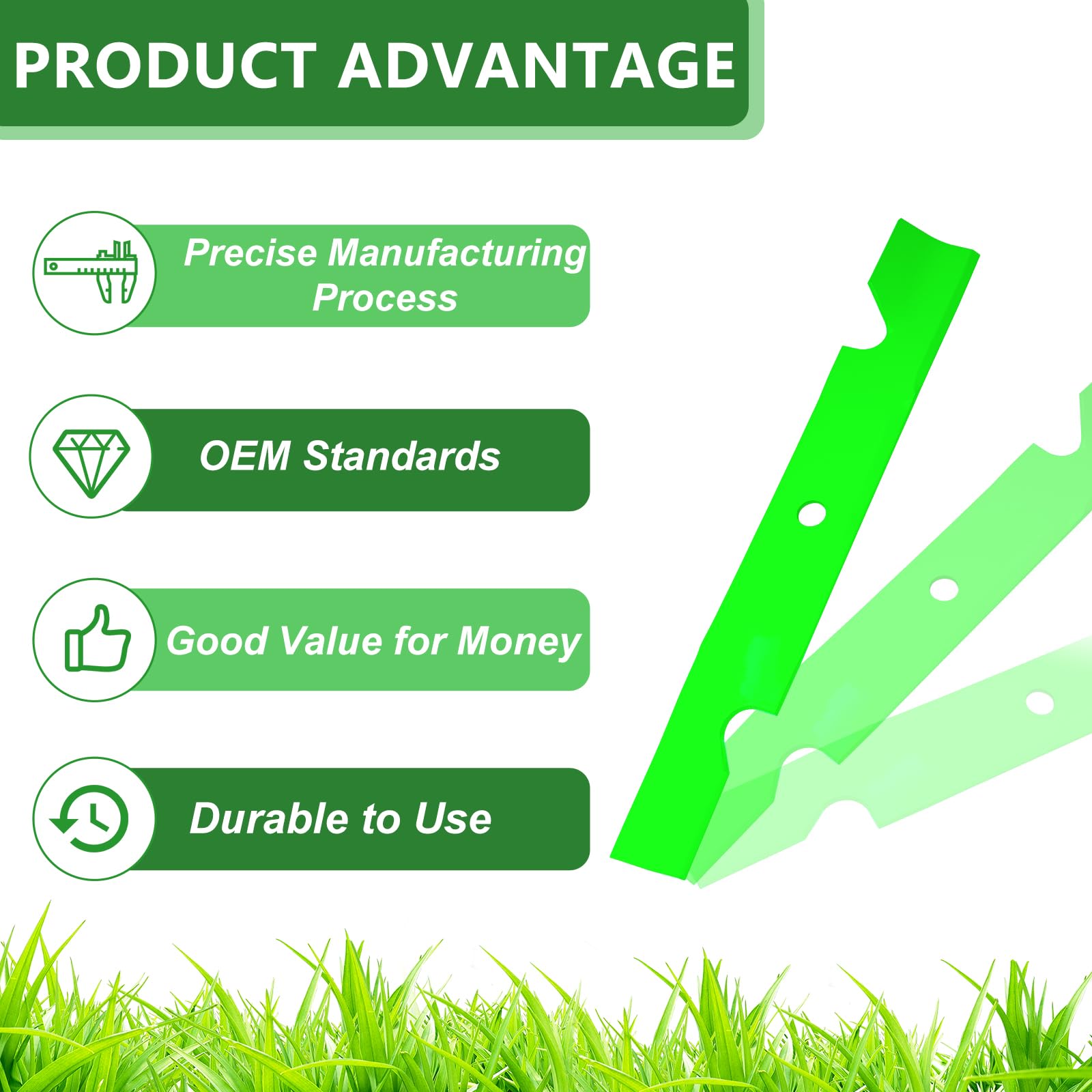Paquete de 3 cuchillas de cortacésped sustituyen a 117-7277-03 compatible con la plataforma de corte de tiempo HD de 48 pulgadas (elevación alta)