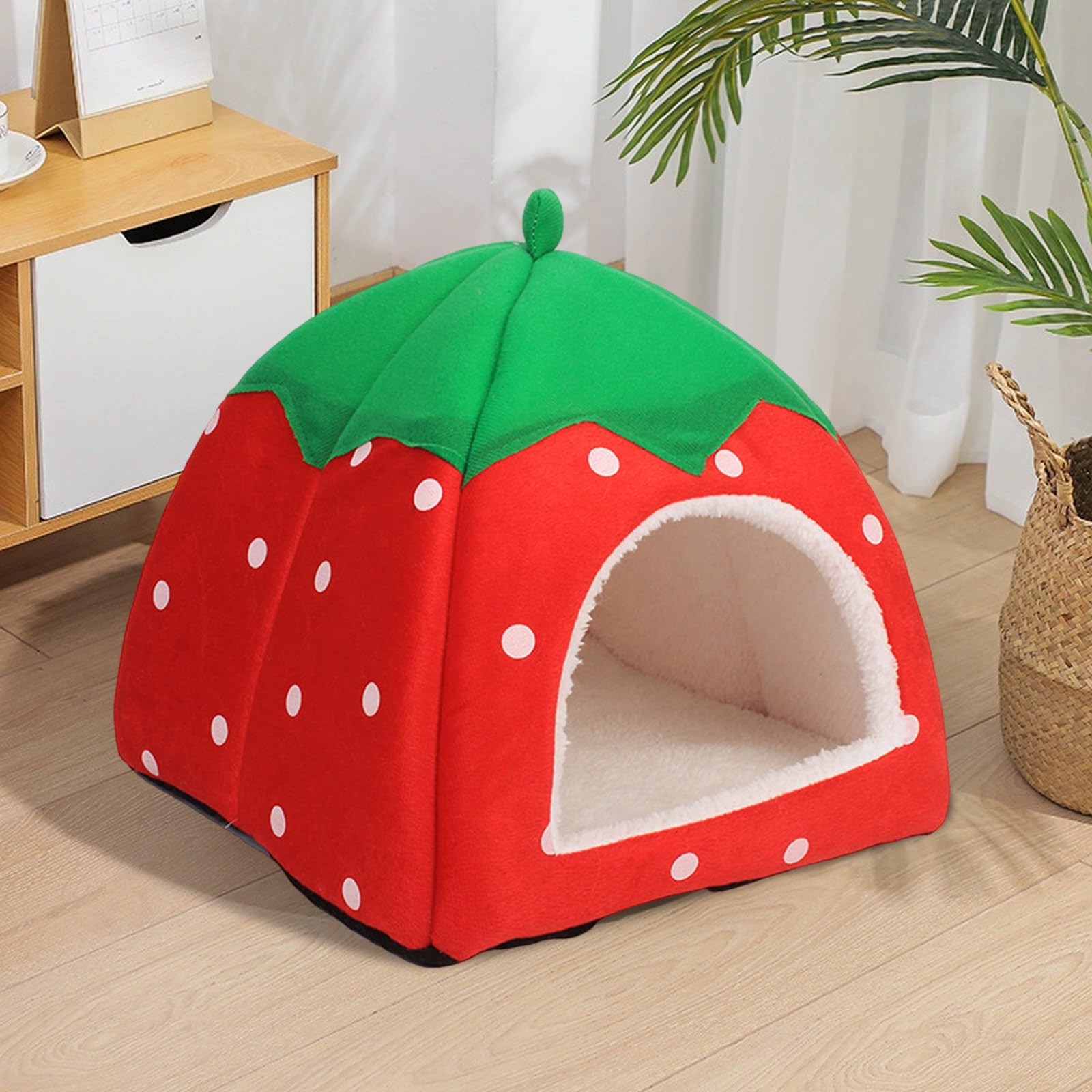 Domek dla świnki morskiej, przytulna jaskinia z wyjmowaną matą, łóżko dla świnki morskiej, szczurów, akcesoria dla królików miniaturowych, chomików, chomików, wiewiórek (24 x 24 cm, czerwony)