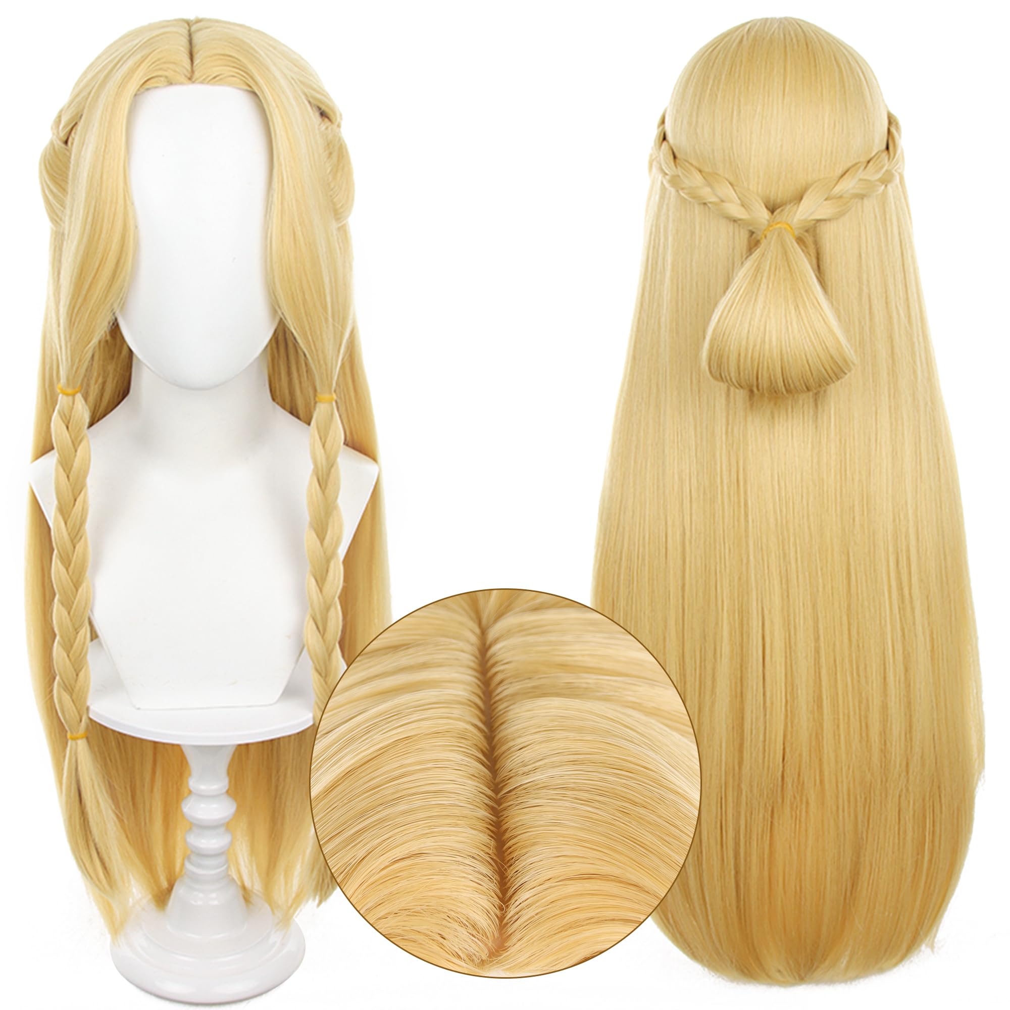 Marcille cosplay Wig Delicious in Dungeon Marsil Cosplay Wig Blonde Long Straight Braid Hair Costume Hair Adult Halloween Wigs for Women