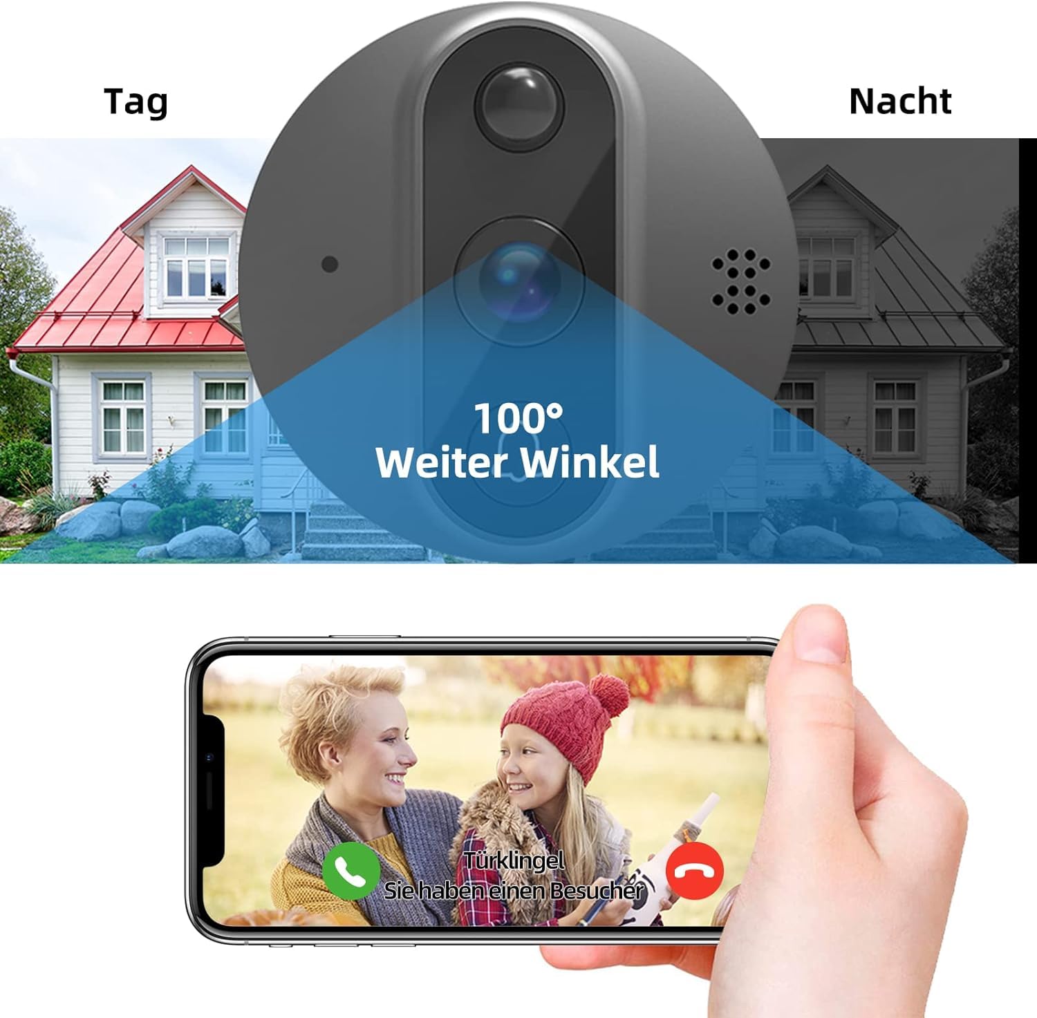 JeaTone Spioncino Digitale WiFi 1080p, Visione Notturna, Angolo 120°, Rilevamento Movimento, Per Sicurezza Casa
