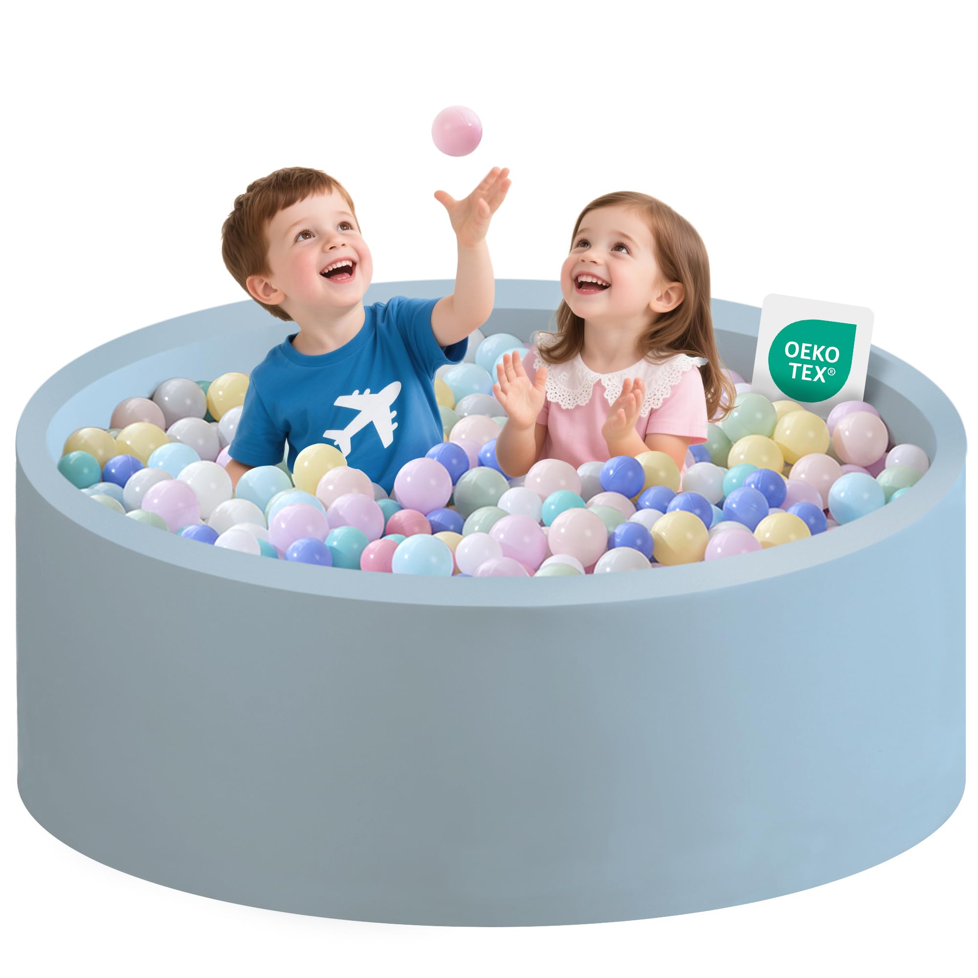 Zedachica Ball Pit for Toddlers 1-3 Memory Foam Ball Pits 47.24''x15.75'' Baby Ball Pit Indoor and Outdoor Game Round Play Ball Pool For Children for Girls and Boys (Baby Blue, NO Balls)