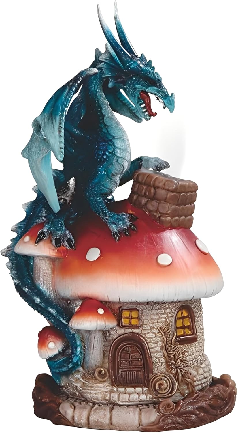 ICE ARMOR 7" H Blue Dragon On Mushroom House Incense Burner Statue Sculpture Ornament Decoration Home/Room Decor and Gift Ideas for Housewarming, Holidays and Birthdays Great Collectible Addition