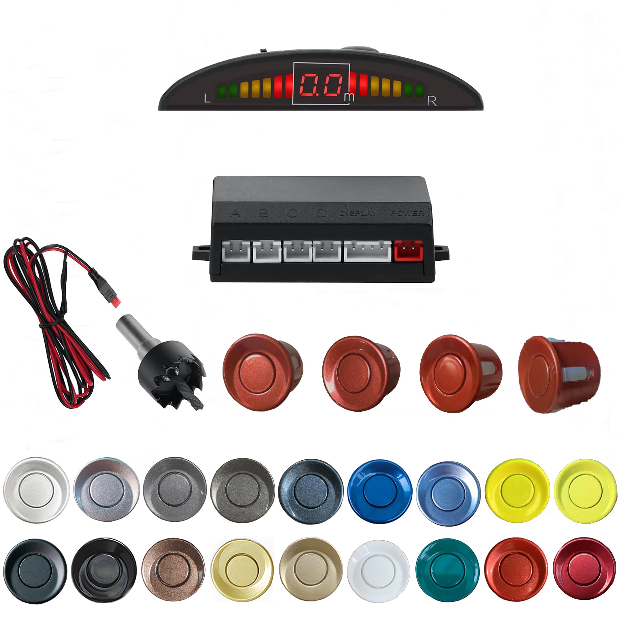 Parking Sensor Kit Backup Sensor Kit Reverse Sensor for Car 20 Color Options for Probes Adjustable Alarm Volume Professional Sensore de Reversa para Carro Safe Driving Assistant（Dark Red）