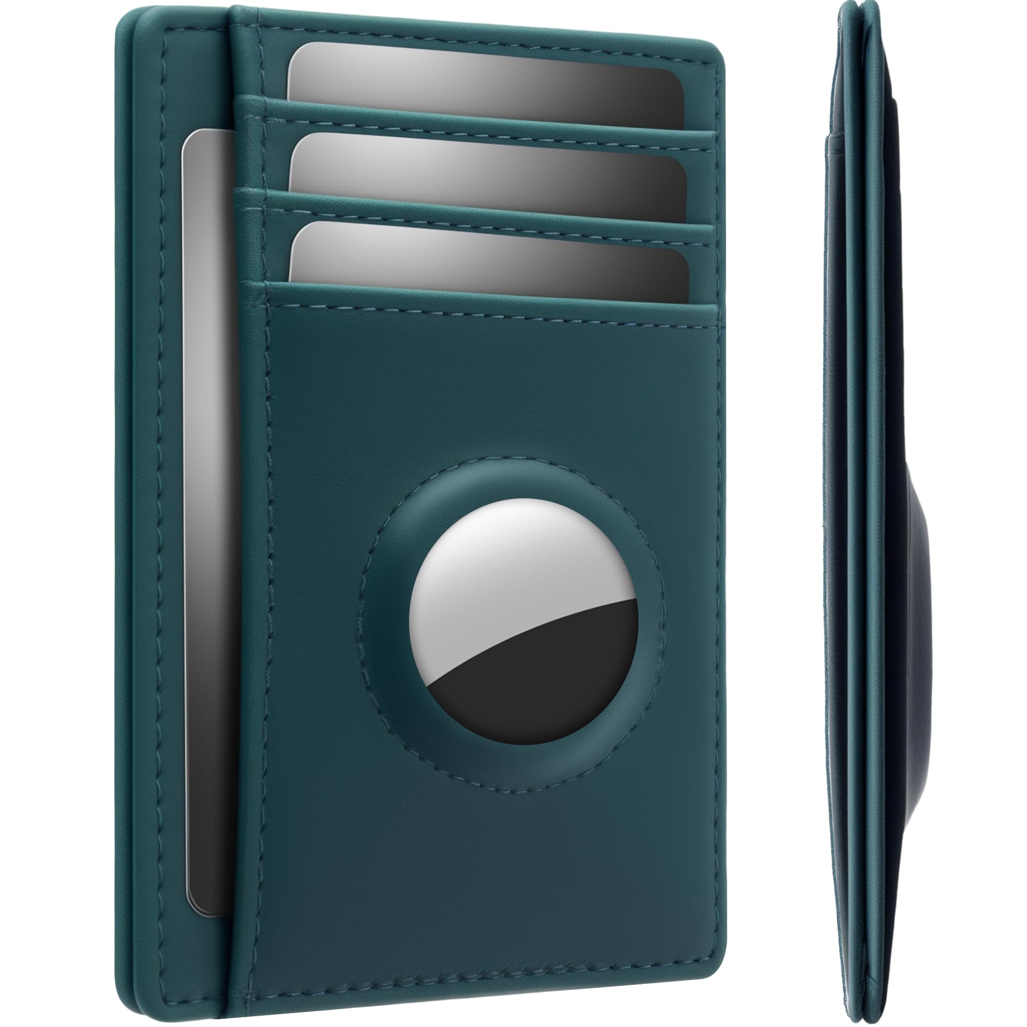 Hawanik Wallet with Airtag Holder Genuine Leather Wallets Slim Minimalist Card Holder RFID Blocking Card Wallet Compatible with AirTag