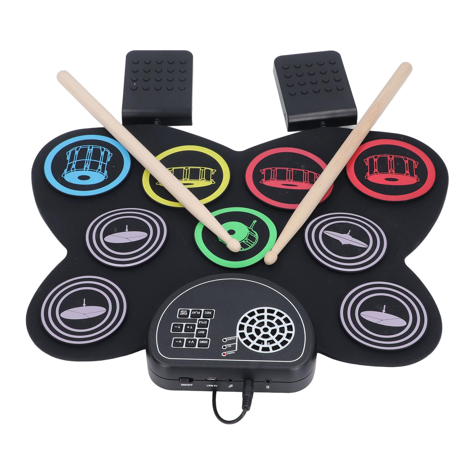 Pad per Batteria Avvolgibile, Pad per Batteria Elettronica Alimentatore Multiplo Altoparlante Stereo Integrato Uscita Cuffie da 3,5 Mm 7 Toni per la Casa