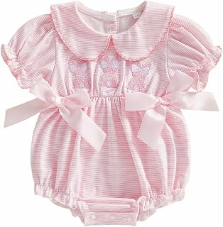 Adobabirl My First Halloween Baby Girl Outfit Ghost Embroidery Bubble Romper Short Sleeve Bow Jumpsuit Smocked Clothes