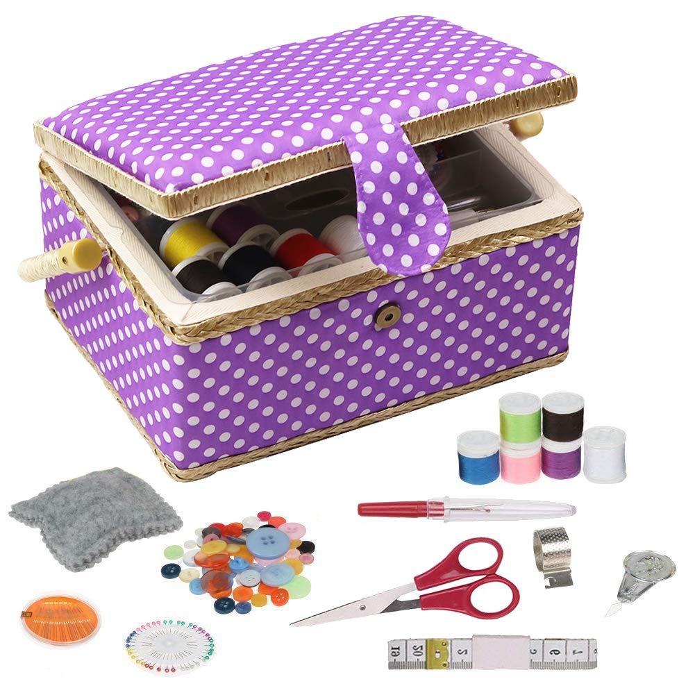 D&D Medium Sewing Basket Kit Sewing Box Organizer with Sewing Accessories - Purple - Design