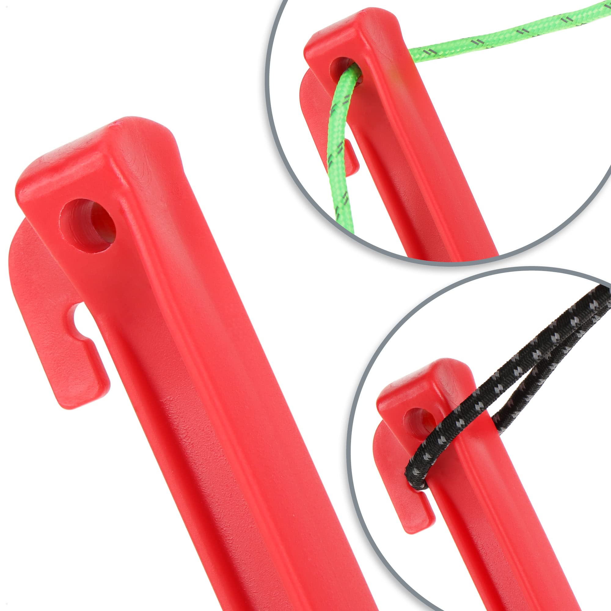 COM-FOUR® 12x picchetti per tenda in plastica - ancoraggi a terra per campeggio, giardino, spiaggia - picchetti con foro per estrattore pioli - ancoraggi a terra rossi - 30 cm