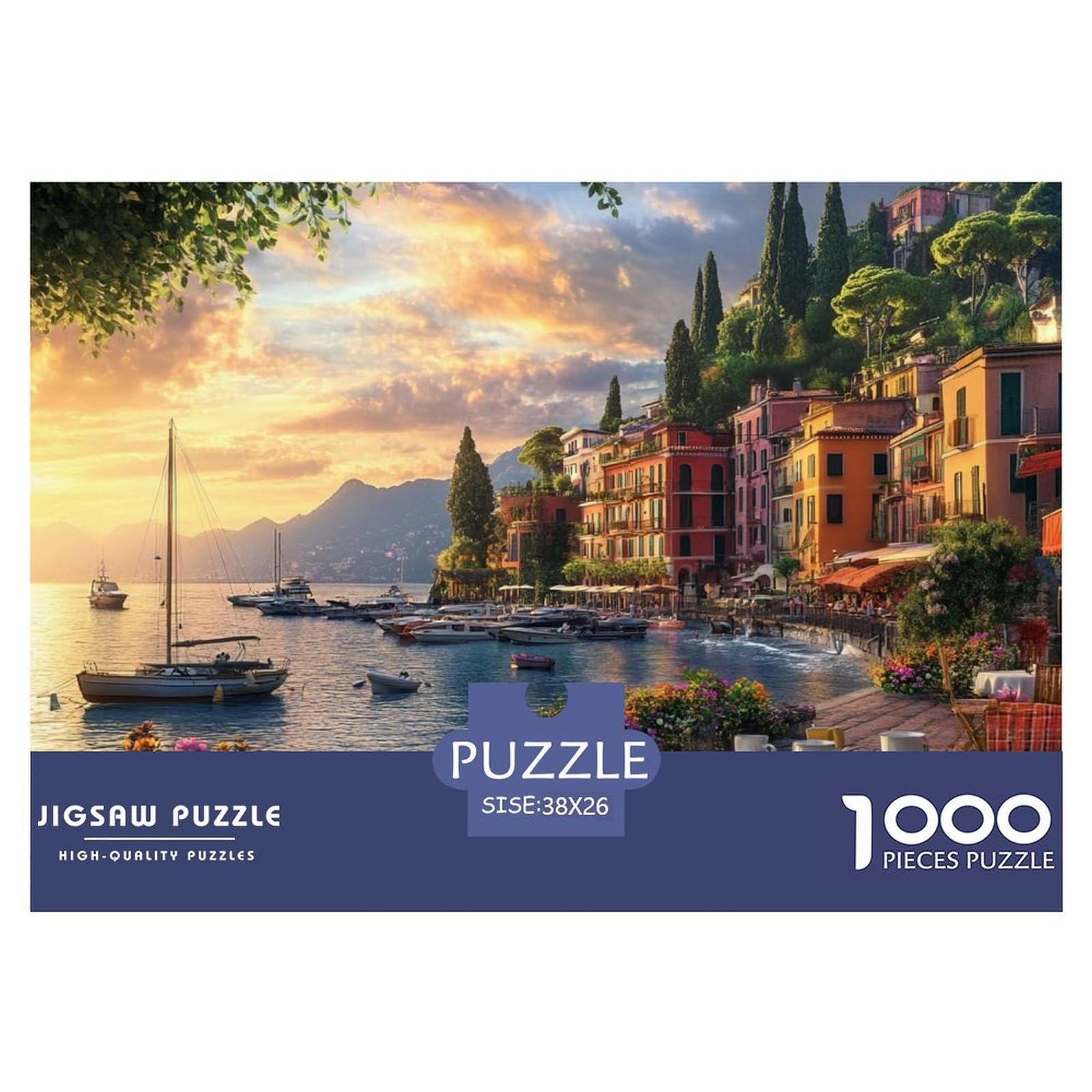 Jigsaw Puzzles Harbor View 1000 Piece Challenge Toy for Adults,Sunset Seaside Impossible Jigsaw Puzzles 1000 Pieces Educational Game Home Decoration 38x26cm/1000pcs
