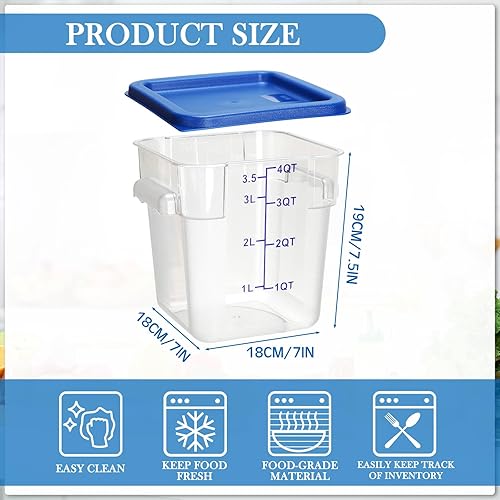 Miniatura 2 de Lallisa Paquete de 8 recipientes transparentes de almacenamiento de alimentos con tapas y asas azules, contenedores cuadrados de almacenamiento de