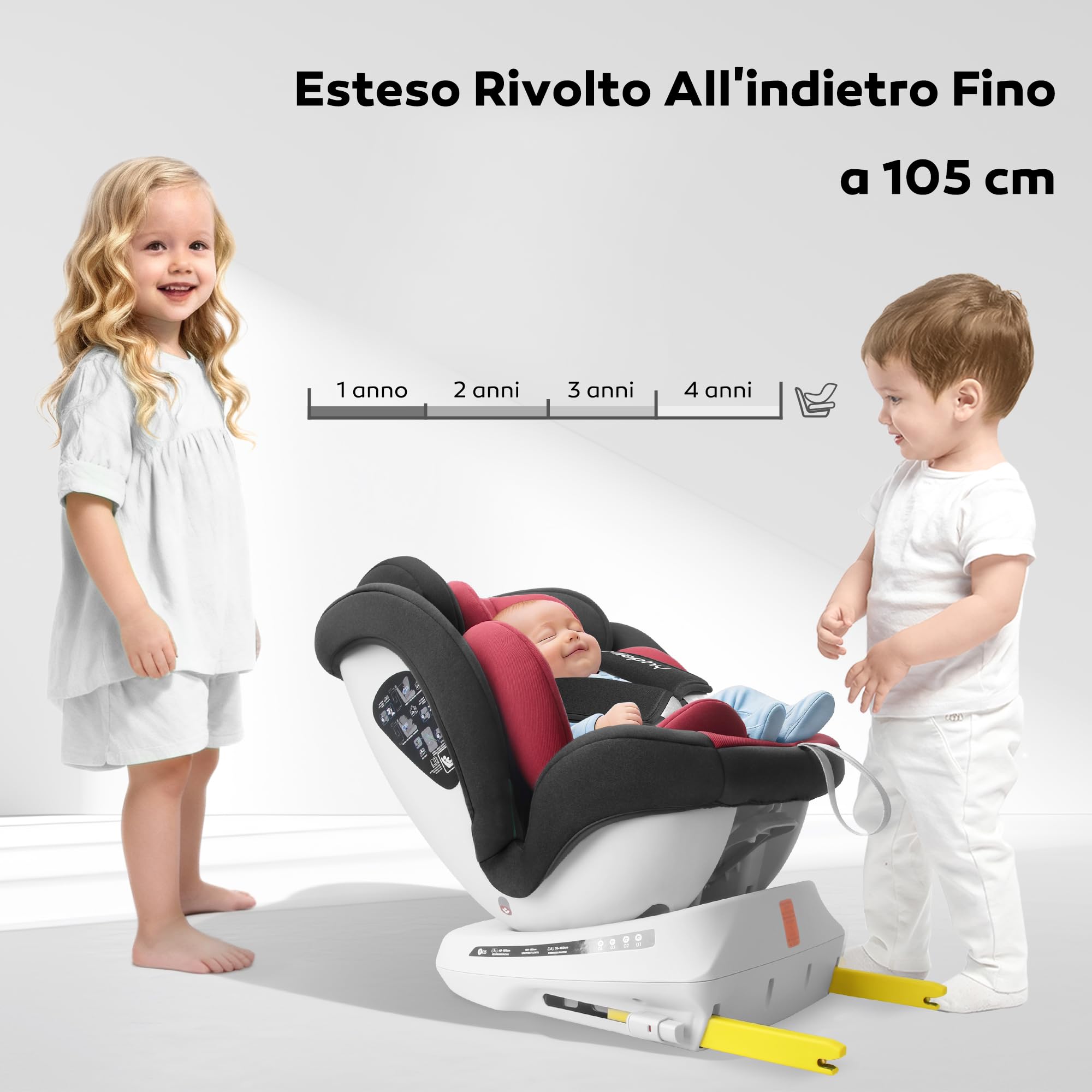 360 Girevole I-size Seggiolino Auto Isofix, 40-150 cm, 0-12 anni, Gruppo 0+1/2/3, Omologato ECE R129/04