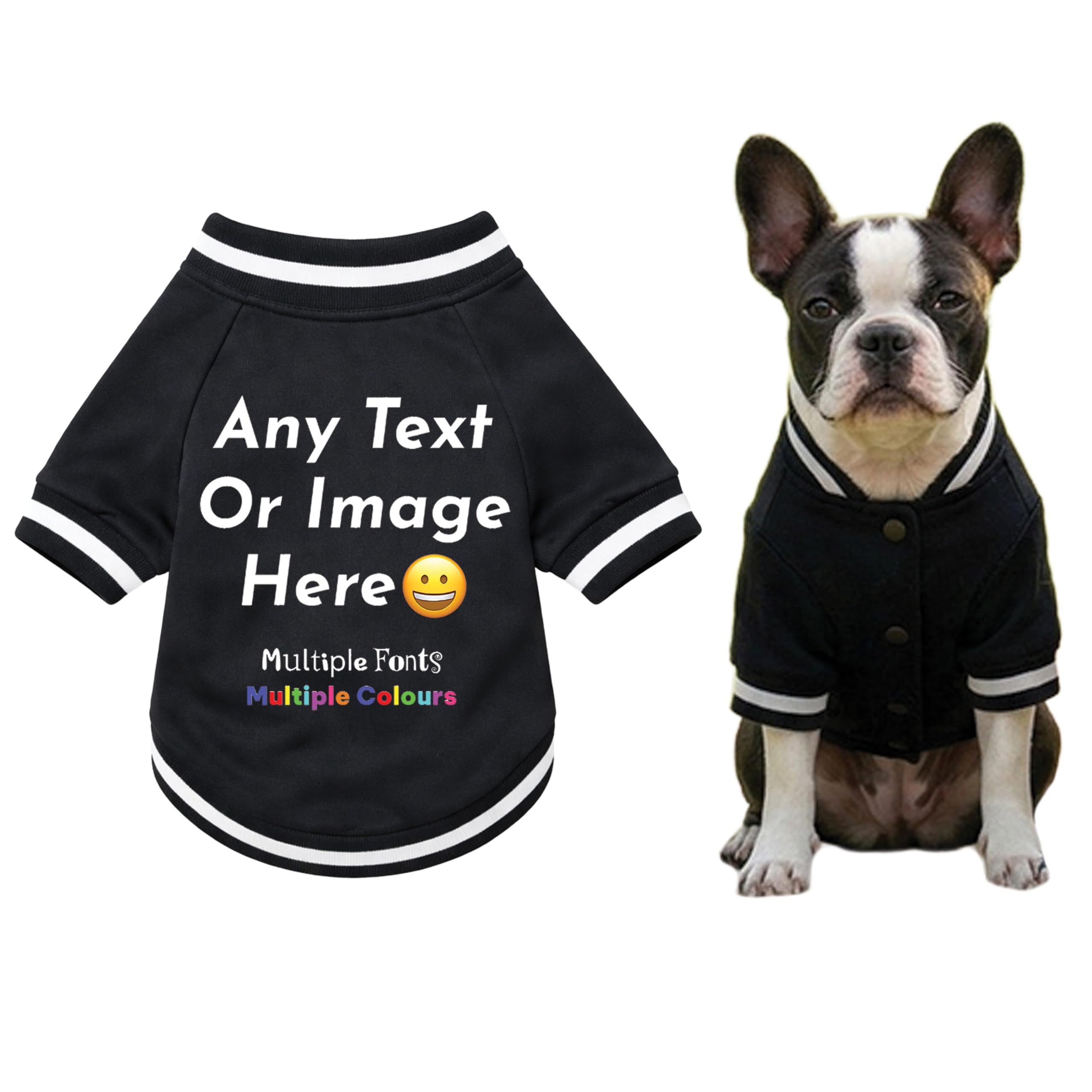 Personalised Dog Varsity Jacket Custom Pet Jacket with Text Logo Image Name Print Breathable Summer Clothing for Puppy Blk S โ image 1