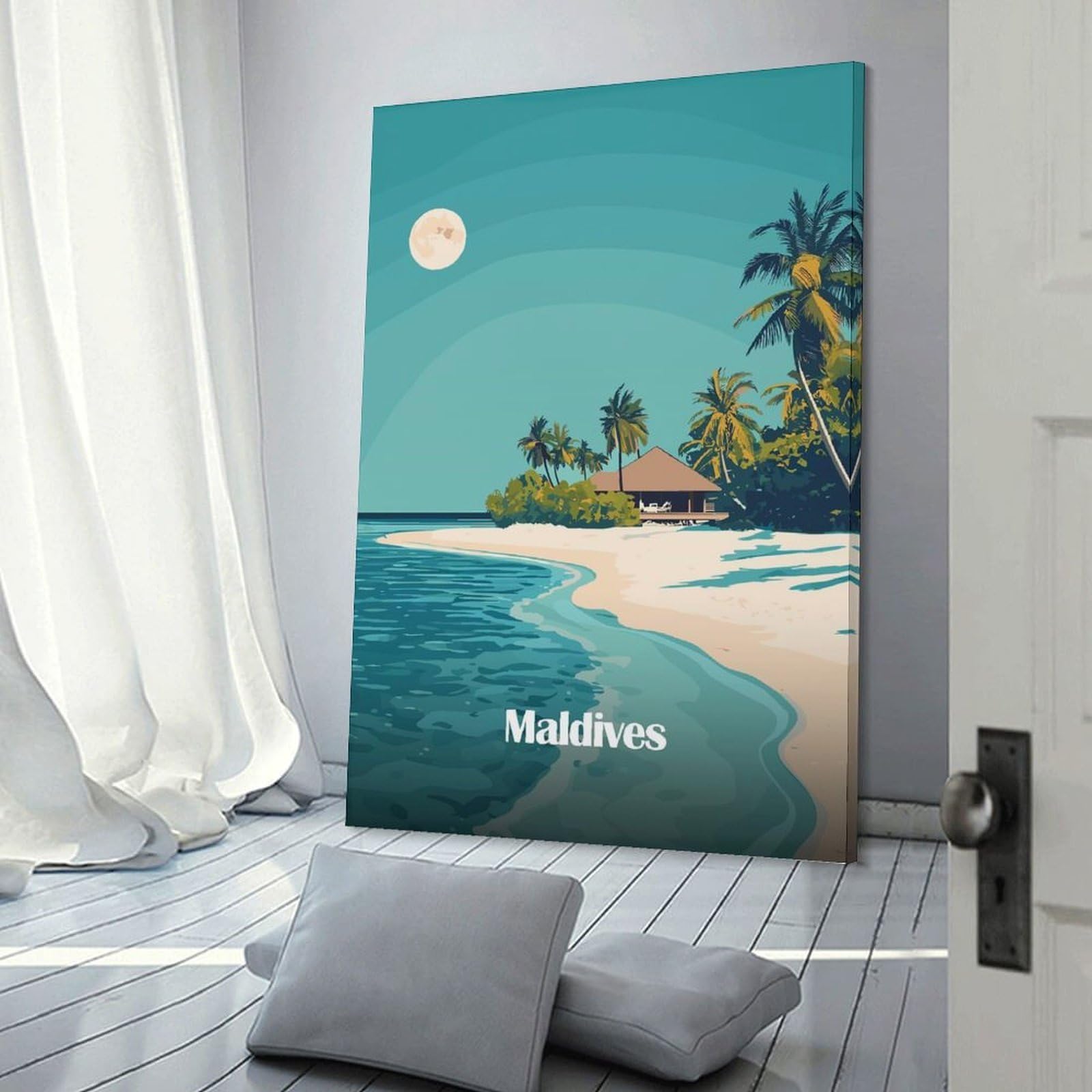 Junmoney Frame-Style-23 Decorative Wall Artwork Maldives Island Paradise, 24X36inch(60X90cm), For Contemporary Homes, Apartments Or Offices, An Easy Choice For New Home Styling