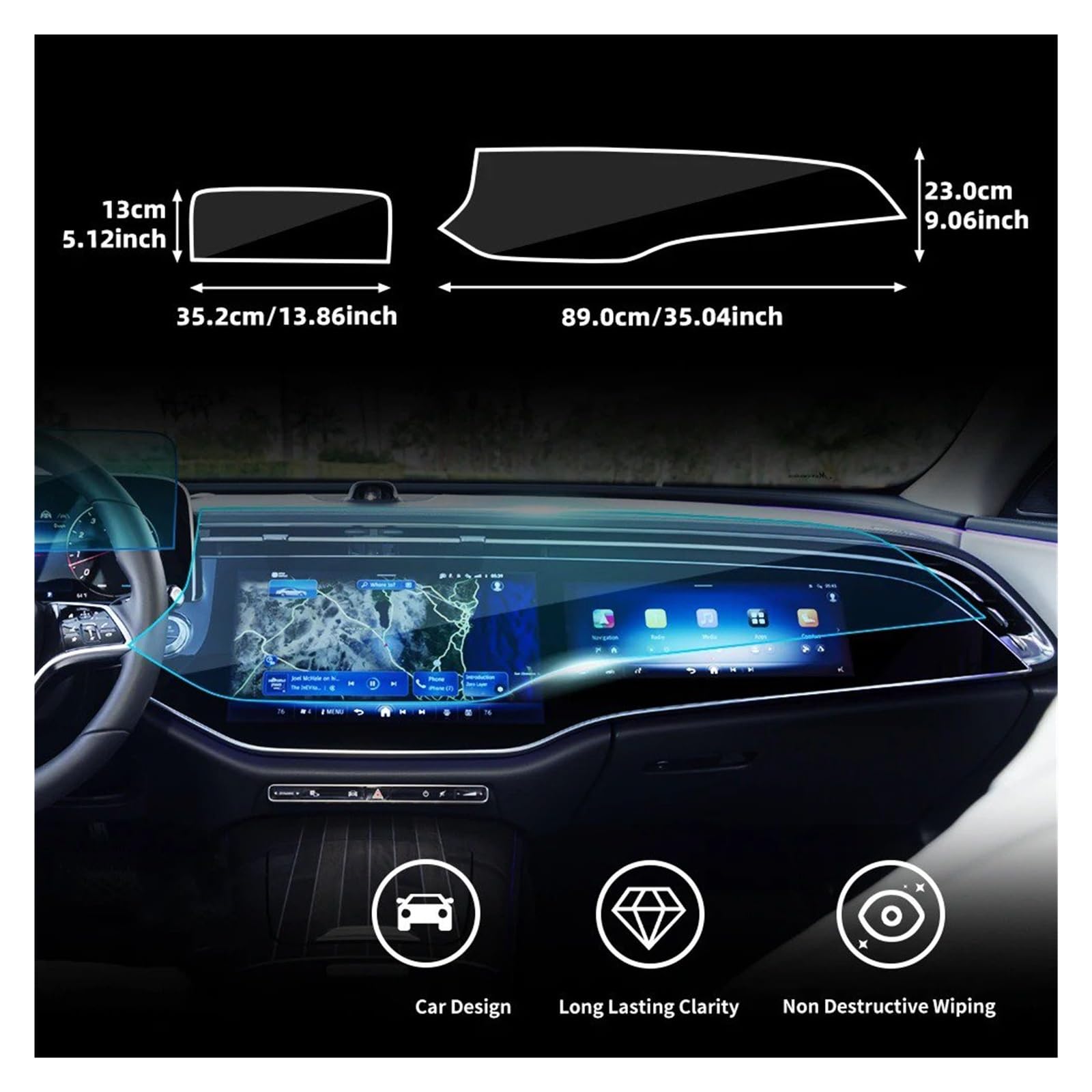 Pellicola Protettiva in Vetro temperato per Display infotainment per Console Centrale Auto Mercedes Classe E W214 navigatore GPS Schermo Set di pellicole protettive per Auto.