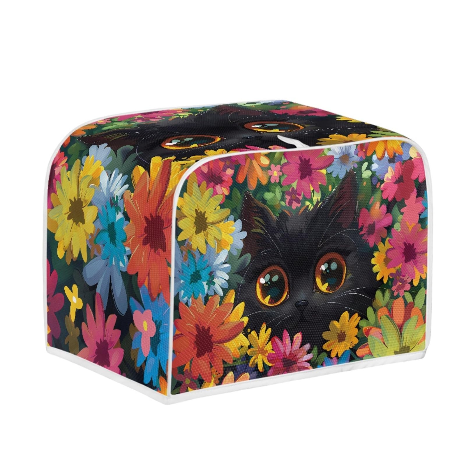 AFPANQZ 2 Slice Toaster Covers Flower with Black Cats Toaster Covers Kitchen Small Appliance Cover Protection Dustproof Washable Bread Maker Cover Toaster Covers for Womens