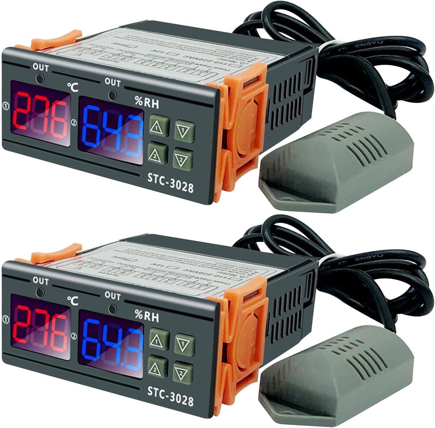 STC-3028 Temperature Control, 2Pcs Digital AC Temperature Humidity Controller AC110-220V Temperature and Humidity Hygrometer Intelligent Dual Display Thermostat for Refrigeration Heating Device