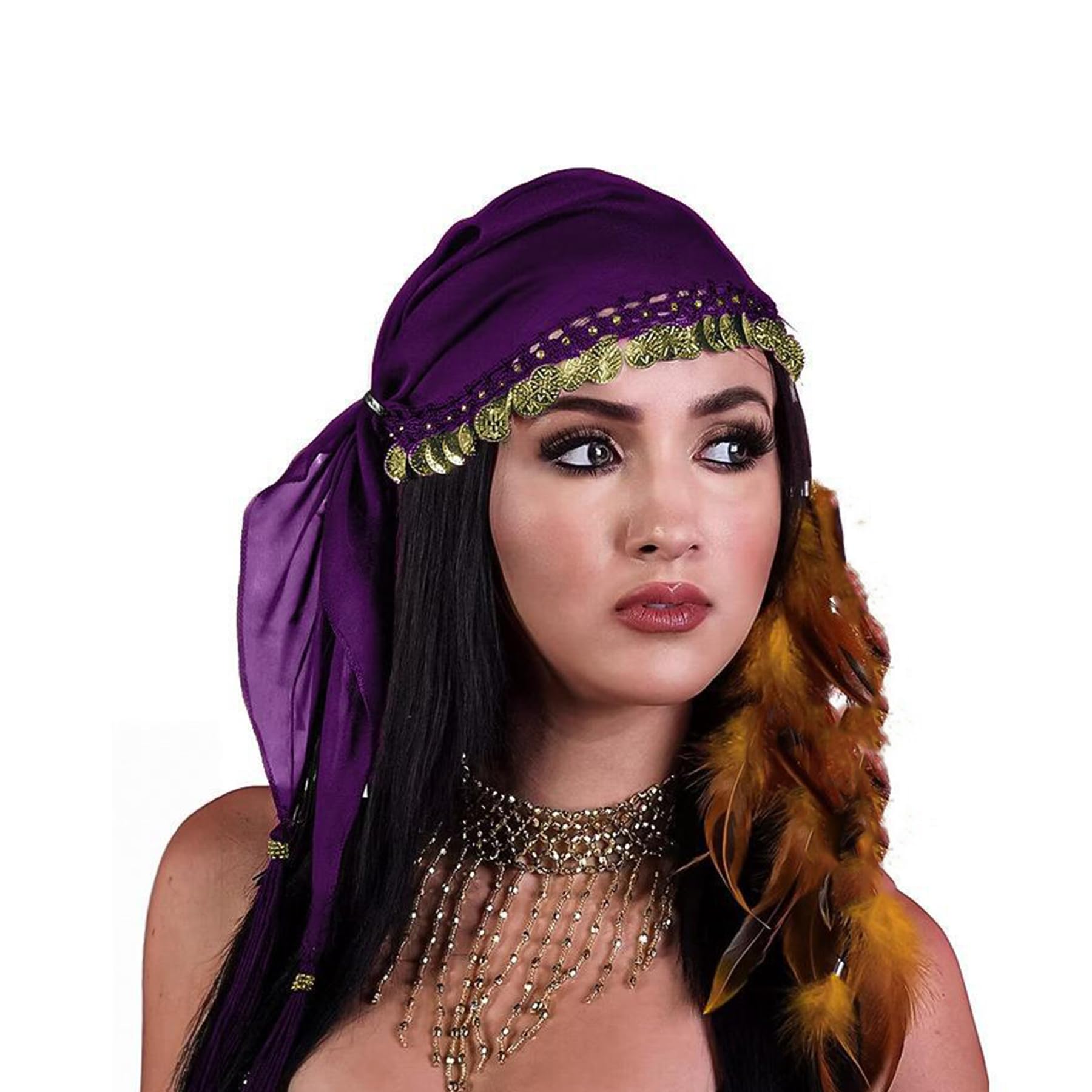 Umimiss Gypsy Head Scarf - Fortune Teller Accessories, Women's Coin Headscarf, Purple