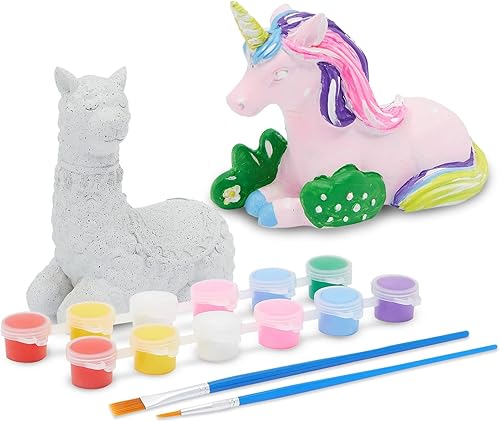 Miniatura 1 de Kit de pintura de cerámica para mascotas de unicornio y llama para niños con tiras de cápsulas de pintura de 0.1fl oz, 2 pinceles y 2 figuras