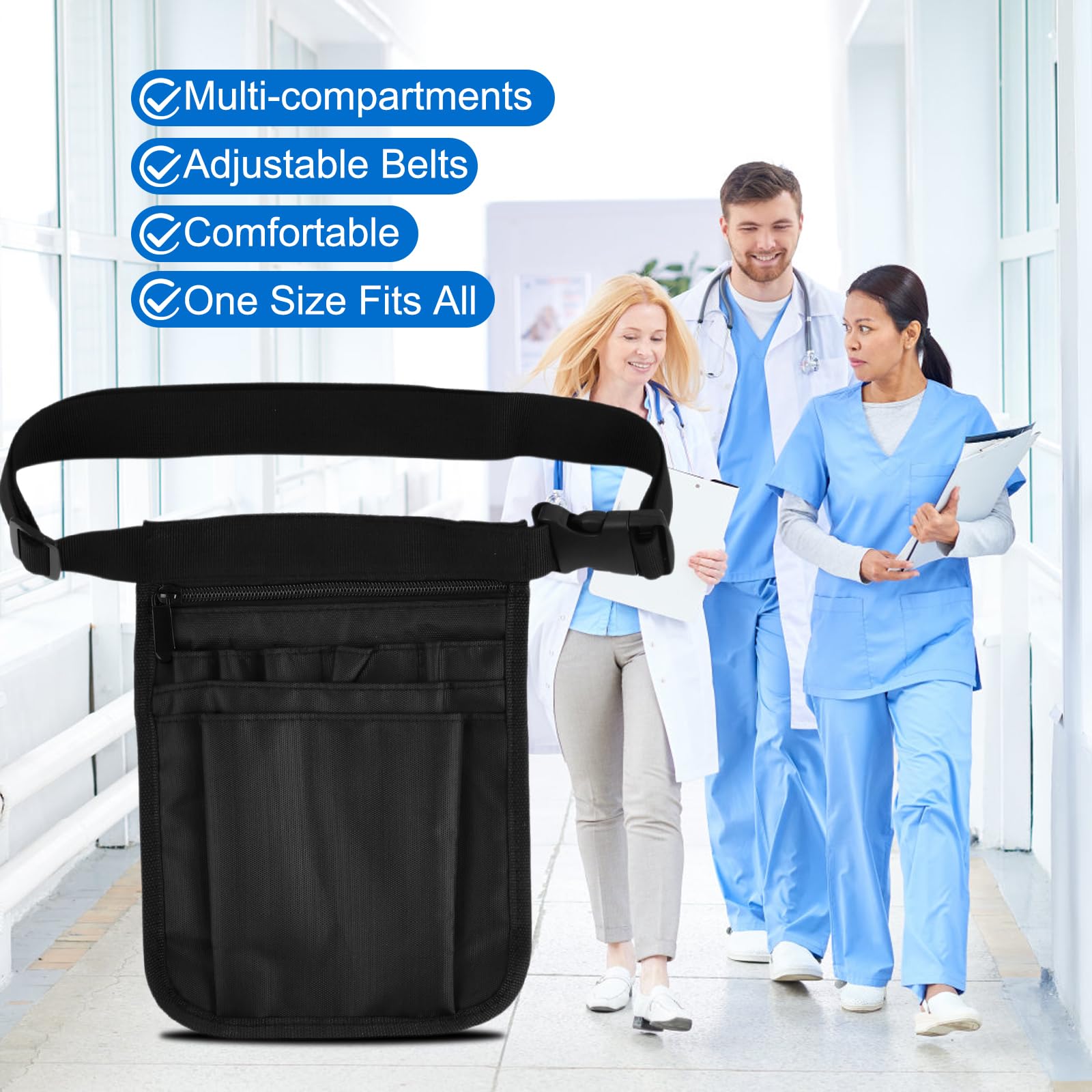 Marsupio Per Infermiere Organizer Nero 25x18 Cm: Multitasca In Oxford, Regolabile, Con Portaoggetti Per Forbici E Penne - copertina