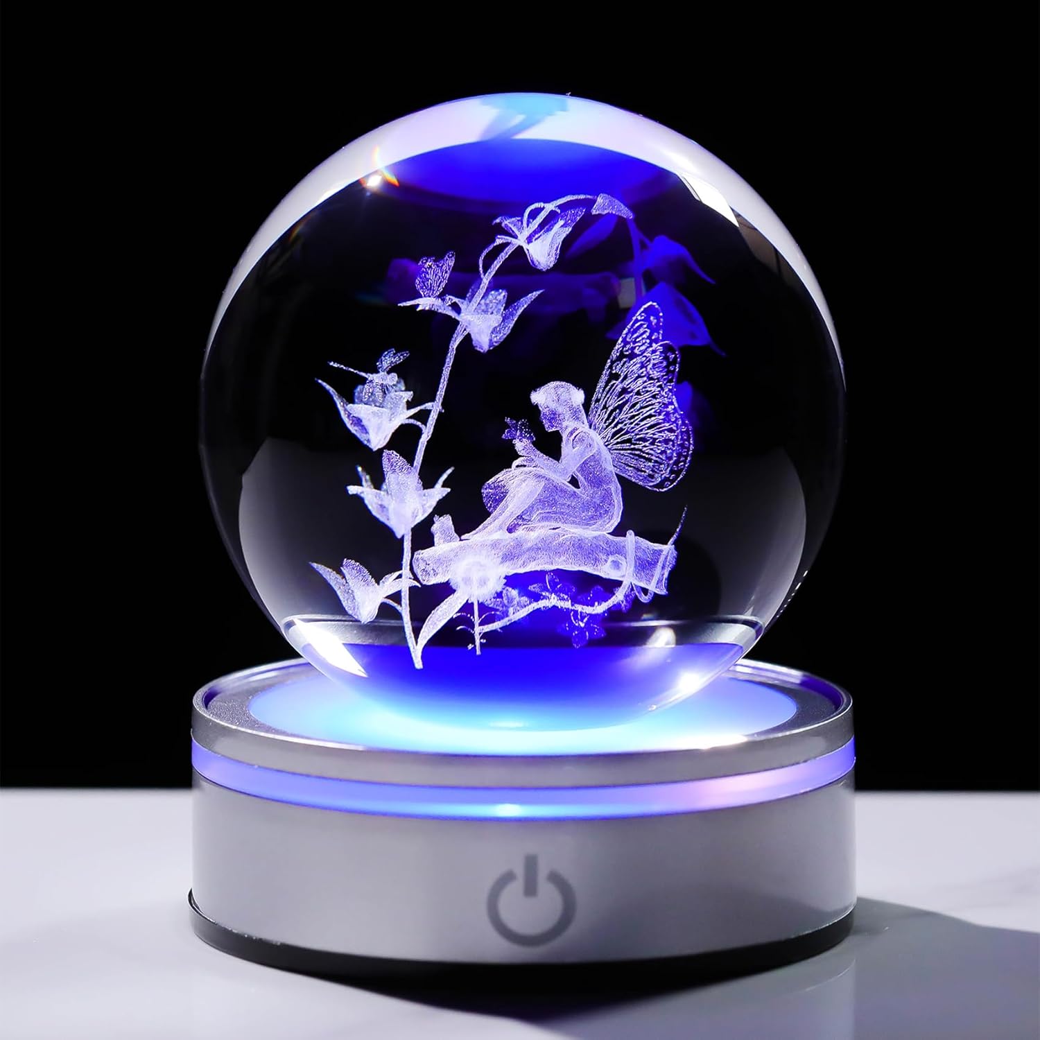 Crystal 3D Fairy 3.15in Ball Figurine Gifts for Women, Collectible Glass Witchy Sphere for Her Room with LED Light Base, Snow Globe Keepsakes for Fairy Lovers Home Decor