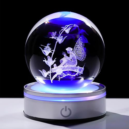 Figura de Hada de Cristal 3D de 3.15 pulgadas, Regalos para Mujeres, Esfera de Cristal Coleccionable de Bruja para su Habitación con Base de Luz