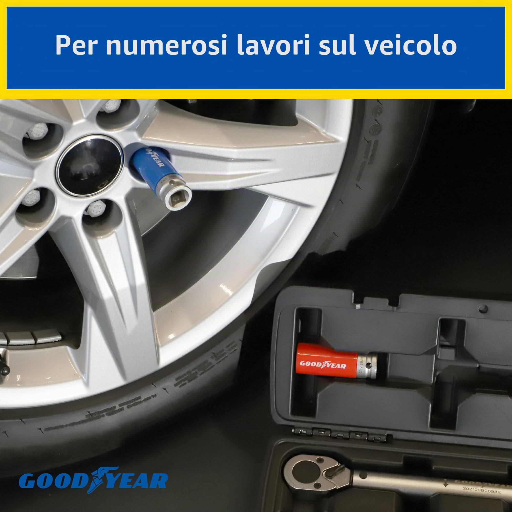 Goodyear Set di 6 chiavi dinamometriche + cricchetto reversibile + set di 3 chiavi a bussola + prolunga, scatola nera