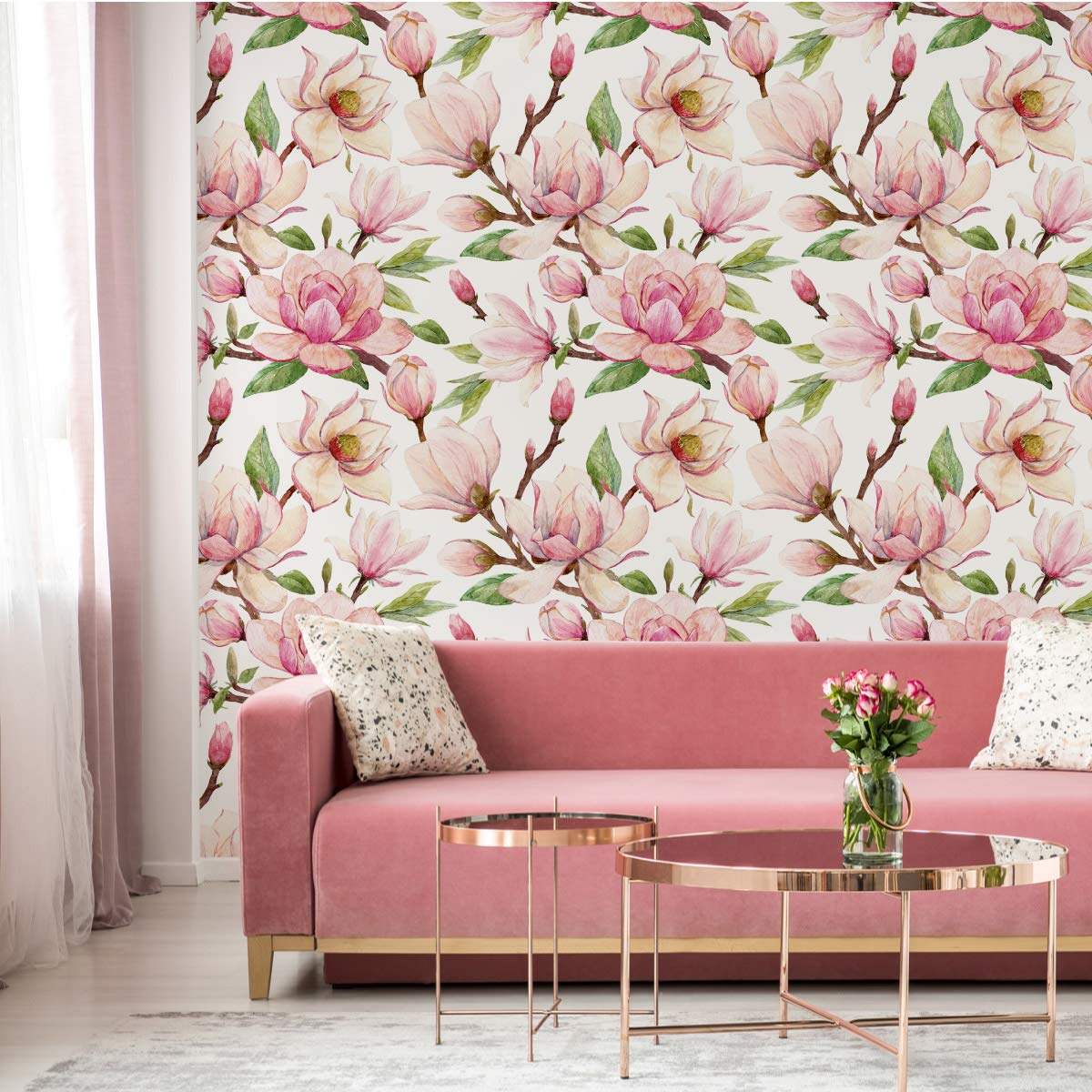 Muralo Tapete 10m Rolle Vlies Tapete Natur Pflanzen Flora Blumen Magnolien Blätter Vliestapete 1000 x 53cm Wand Tapete Wohnzimmer Schlafzimmer Moderne Wanddeko Wand Dekoration