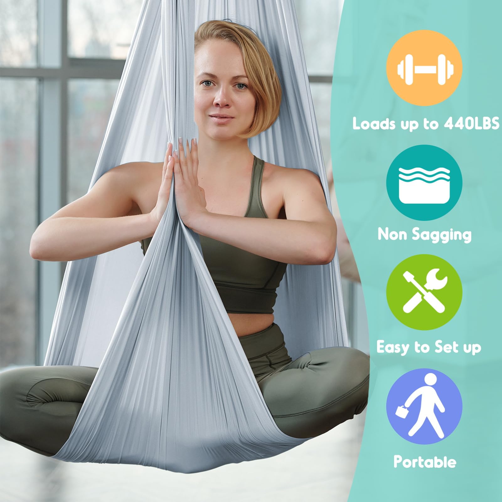 Chihee Hamaca de Yoga aéreo para inversiones y flexibilidad Hamaca de suspensión de poliéster estiramientos de Yoga y meditación - Fácil instalación con Kit de Montaje Seguro