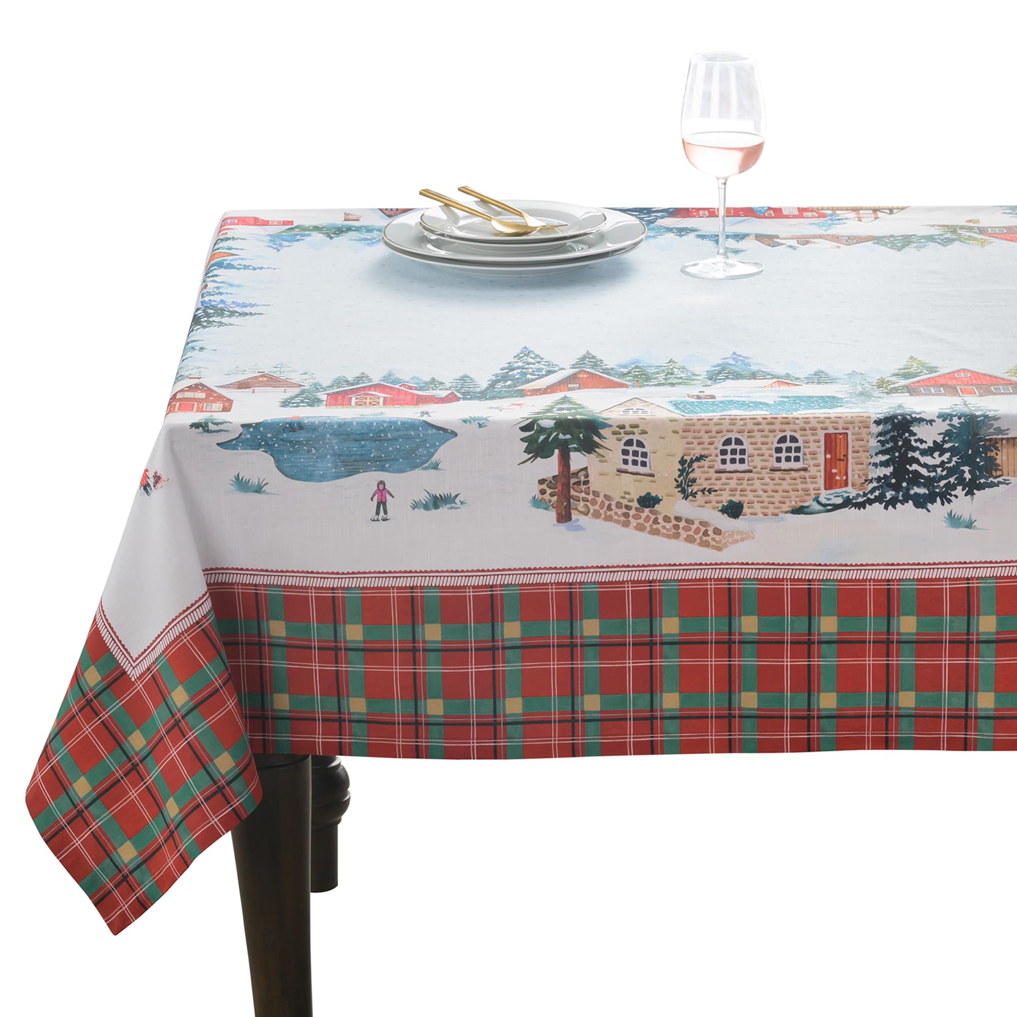Maison d'Hermine Tablecloths, 100% Cotton, 140cm x 180cm, Dekorative quadratische Ostertischdecke, Waschbare Tischdecke für Feiertagsessen, Hochzeit, Babyparty, Megeve - Thanksgiving/Weihnachten