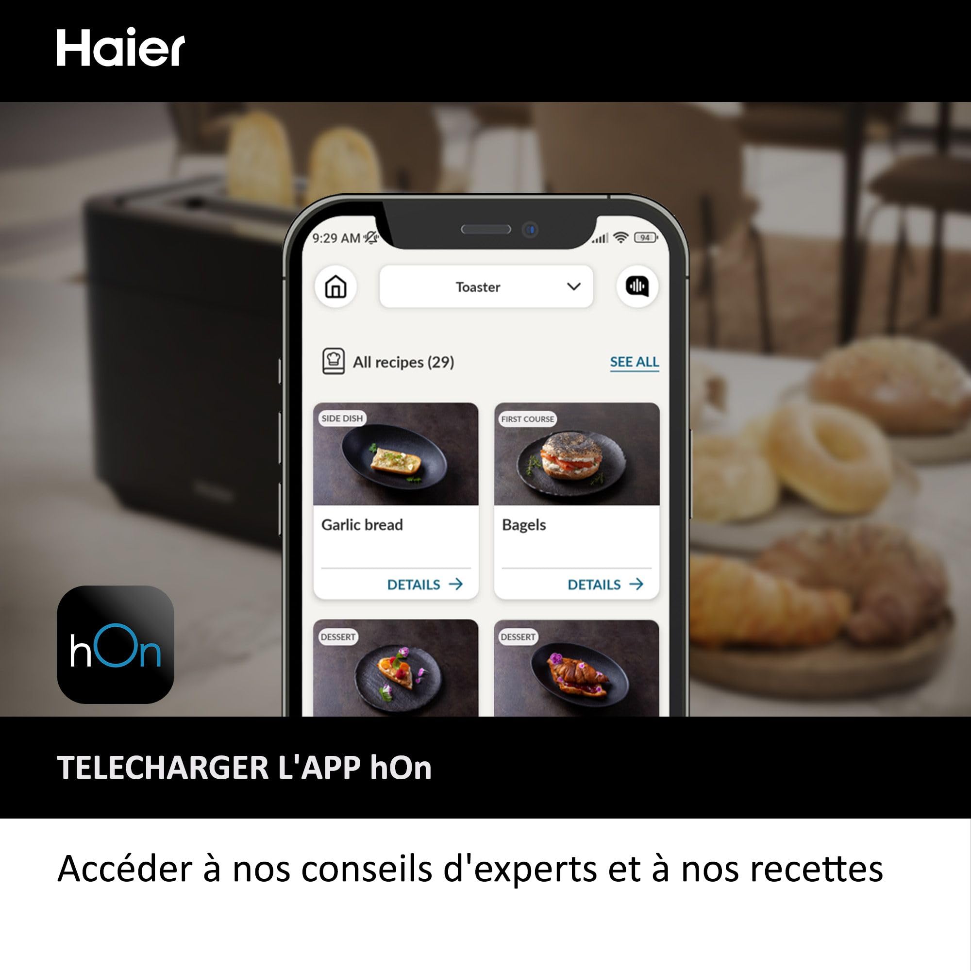 Haier I-Master Série 5 Grille-Pain, Acier Inoxydable, 2 Tranches avec Fentes Extra Profondes, Poignée de Levage pour Eviter les Brûlures, Couvercle Anti-Poussière, 7 Niveaux de Brunissage [Noir]