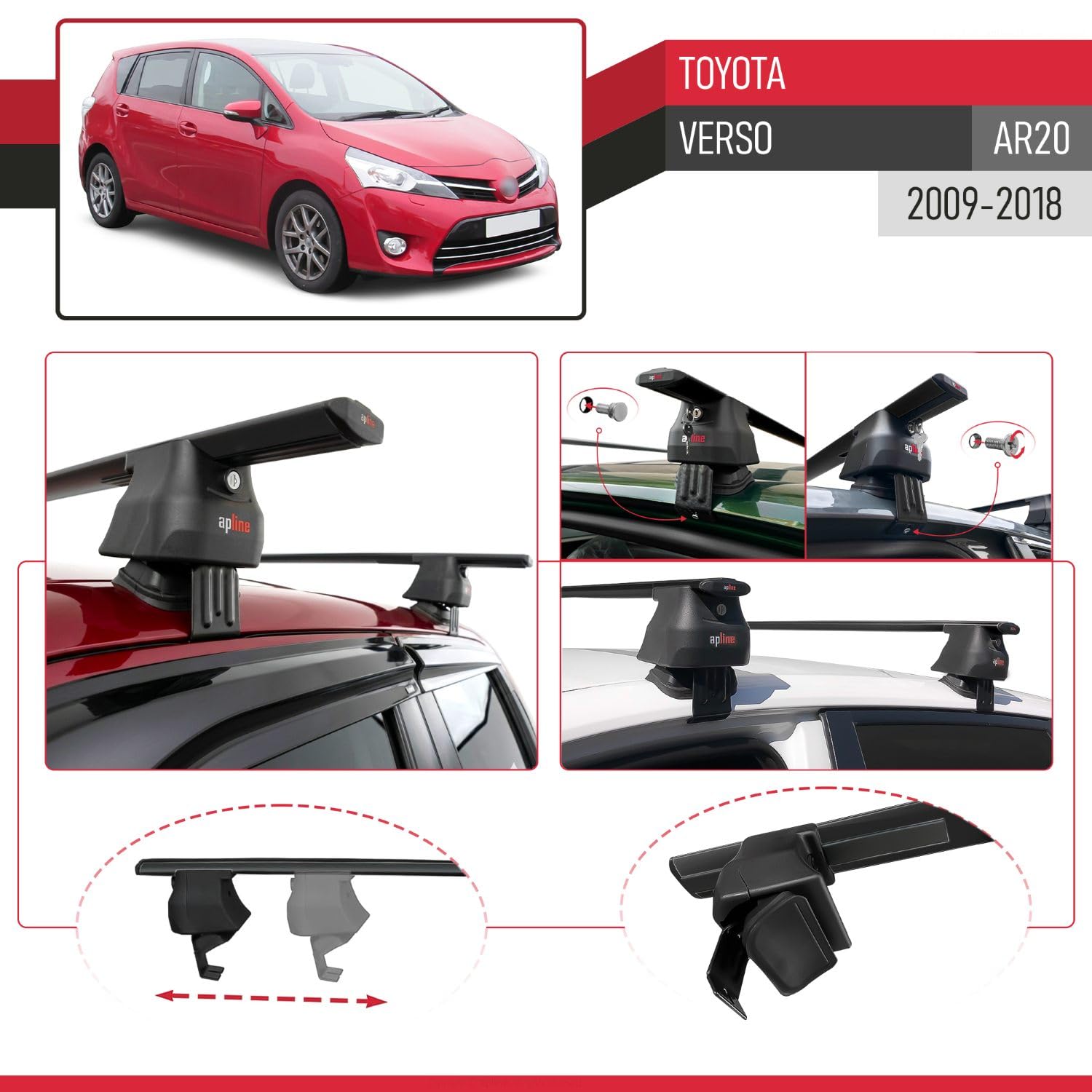 Kompatybilny z Toyota Verso (AR20) 2009-2018 ACE-4 Model Aluminiowy bagażnik dachowy 2 poprzeczki, czarne