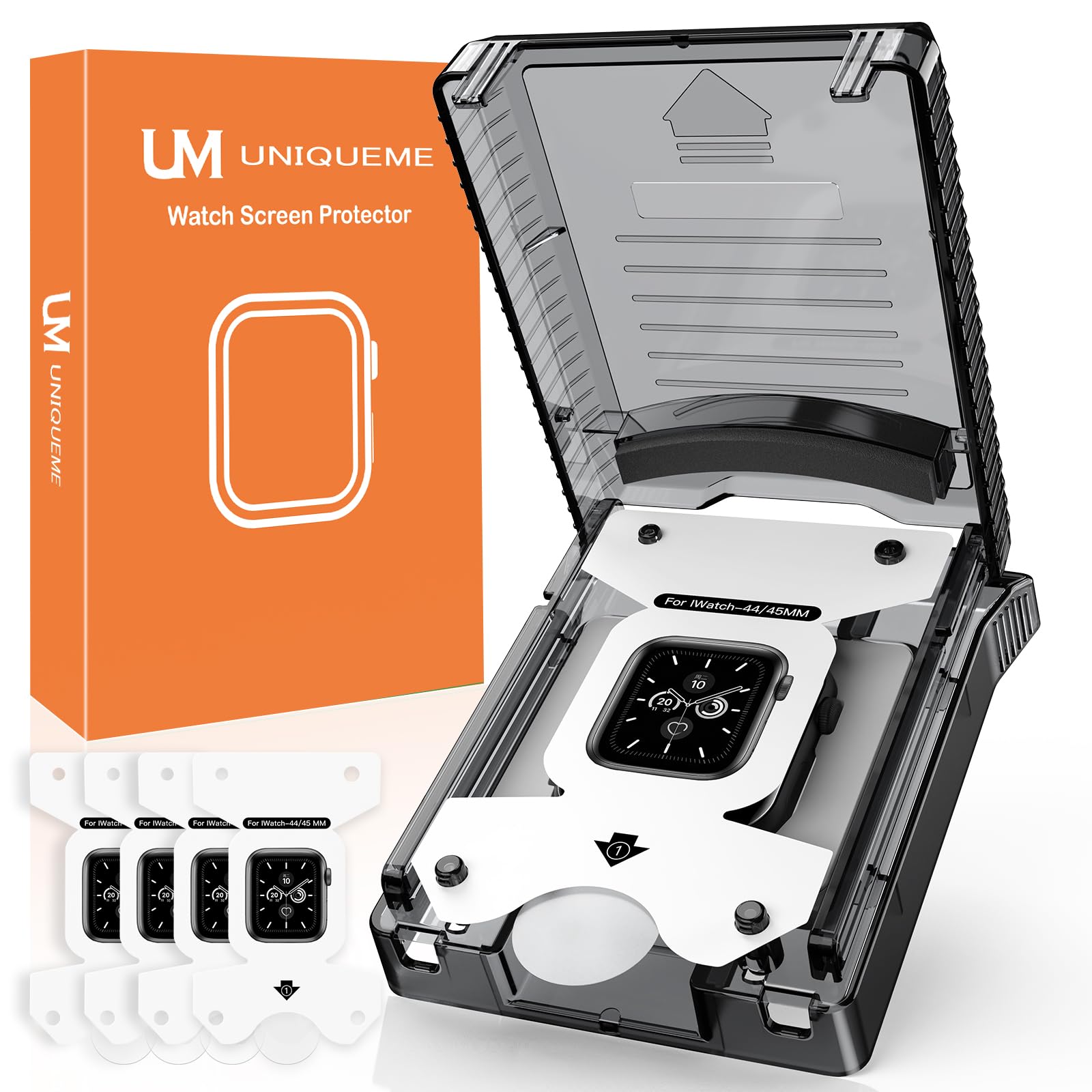 UM UNIQUEME 4 Stück Schutzfolie für Apple Watch Series 9/8/7/SE3/SE2/SE 44/45mm Displayschutz, Folie für iwatch 44/45 mm, Blasenfreie, Weich HD Klar Displayfolie, Volle Abdeckung, Anti-Staub