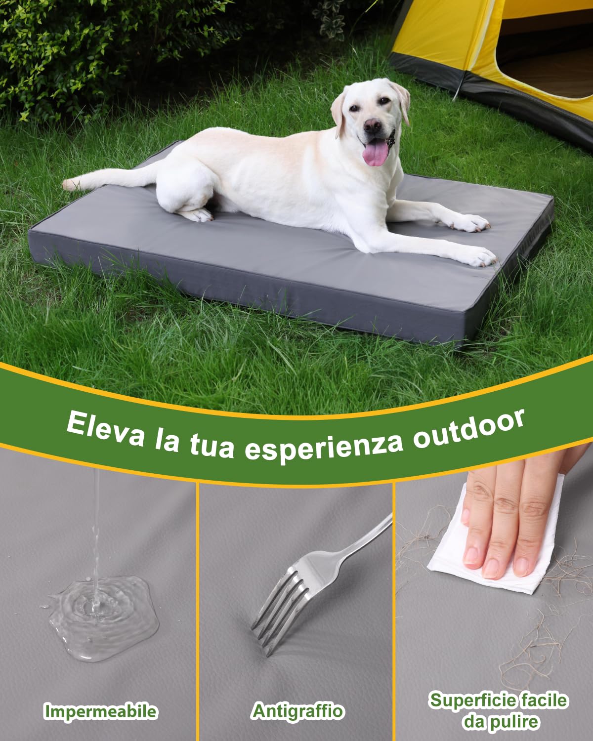 Favodormir Impermeabile Cuccia Cane Interno ed Esterno,Ortopedica Cuscino Cane in Ecopelle,Sfoderabile e Lavabile,Materassino per Cani Taglia Grande e Media, Letto per Cani,Grigio,88x55x7cm