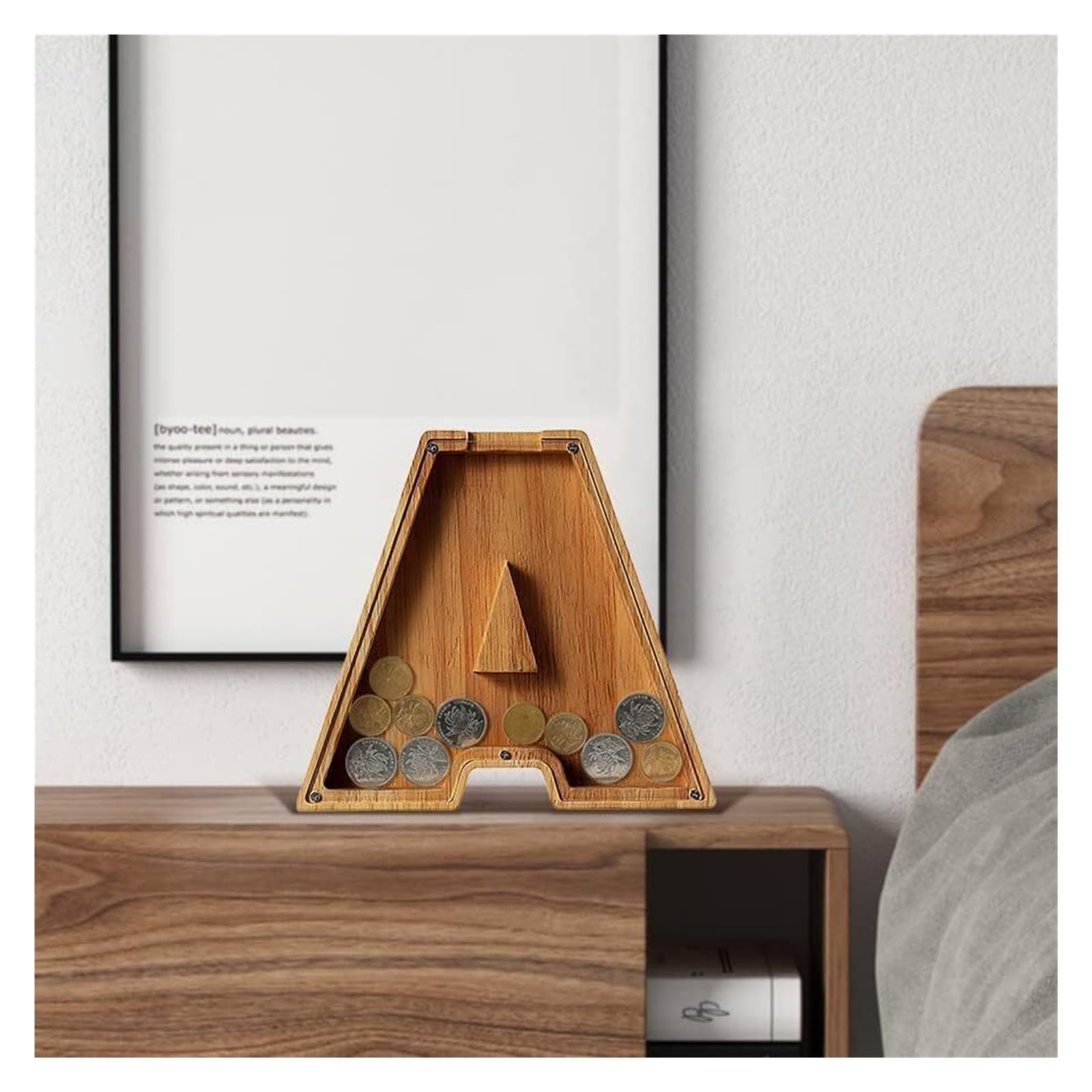 Spardose, personalisierte Spardose aus Holz, Sparschwein aus Holz mit Buchstaben von A bis Z, Münzbank mit DIY-Alphabet-Aufklebern, Geldspardose, Münzaufbewahrungsbox, Geschenke(T)