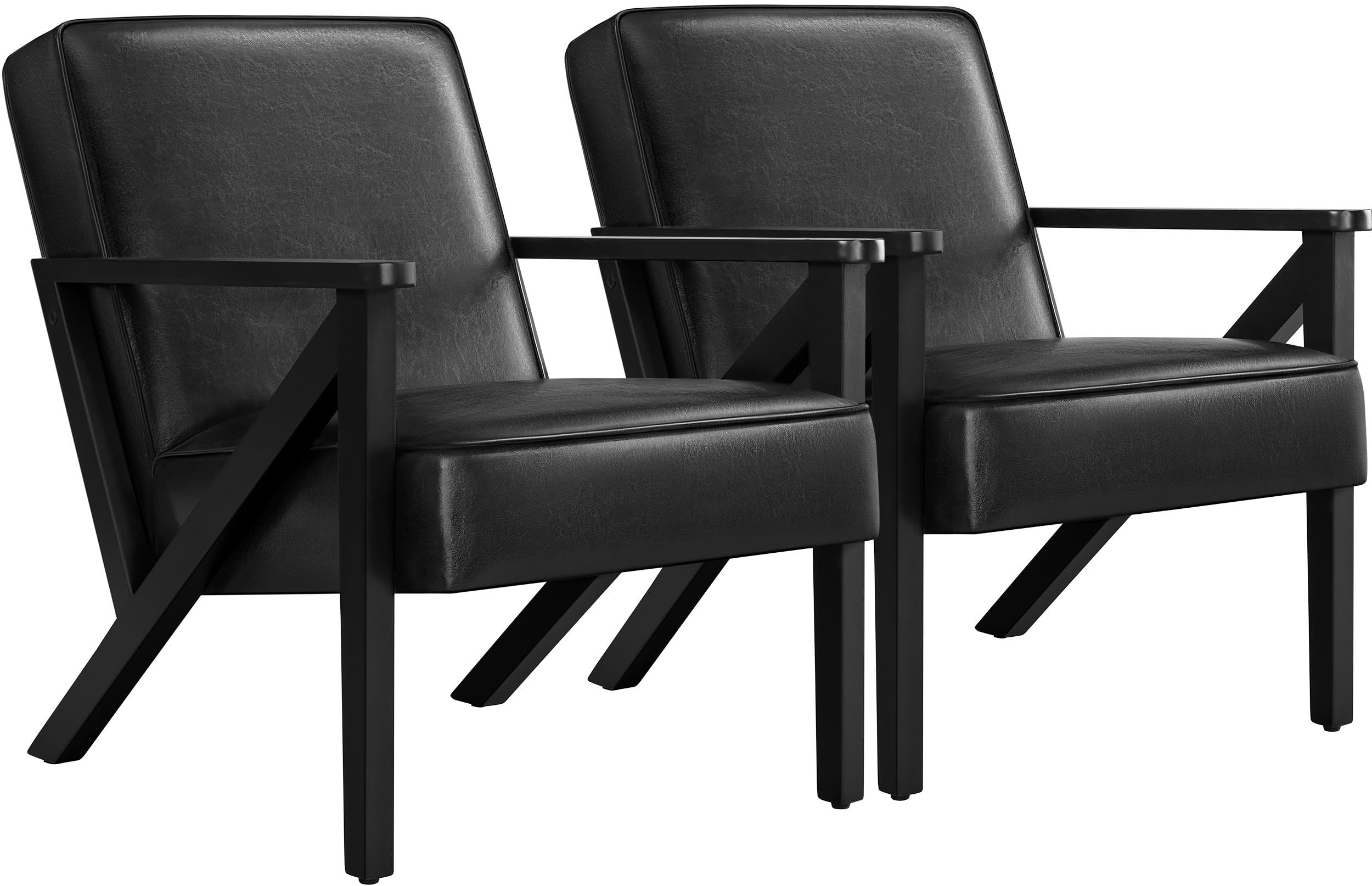 Yaheetech PU Leather Armchair, Wood Frame for Living Room, Black, 2pcs — image 1