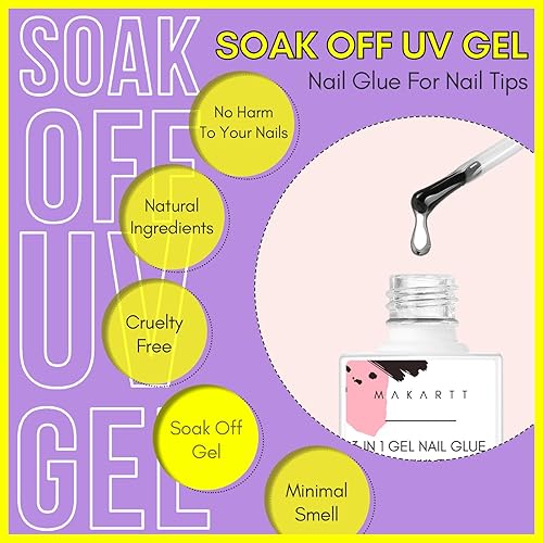 Miniatura 6 de Makartt Pegamento de uñas de gel, 3 en 1, pegamento de uñas para extensión de uñas acrílicas, pegamento adhesivo súper fuerte, cepillo de larga